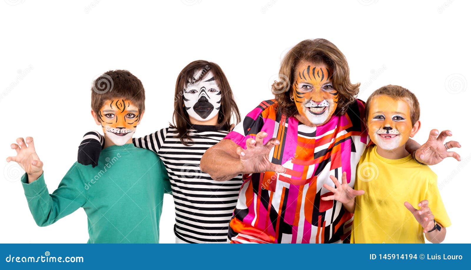 Kids and Granny with Face-paint Stock Photo - Image of colors ...