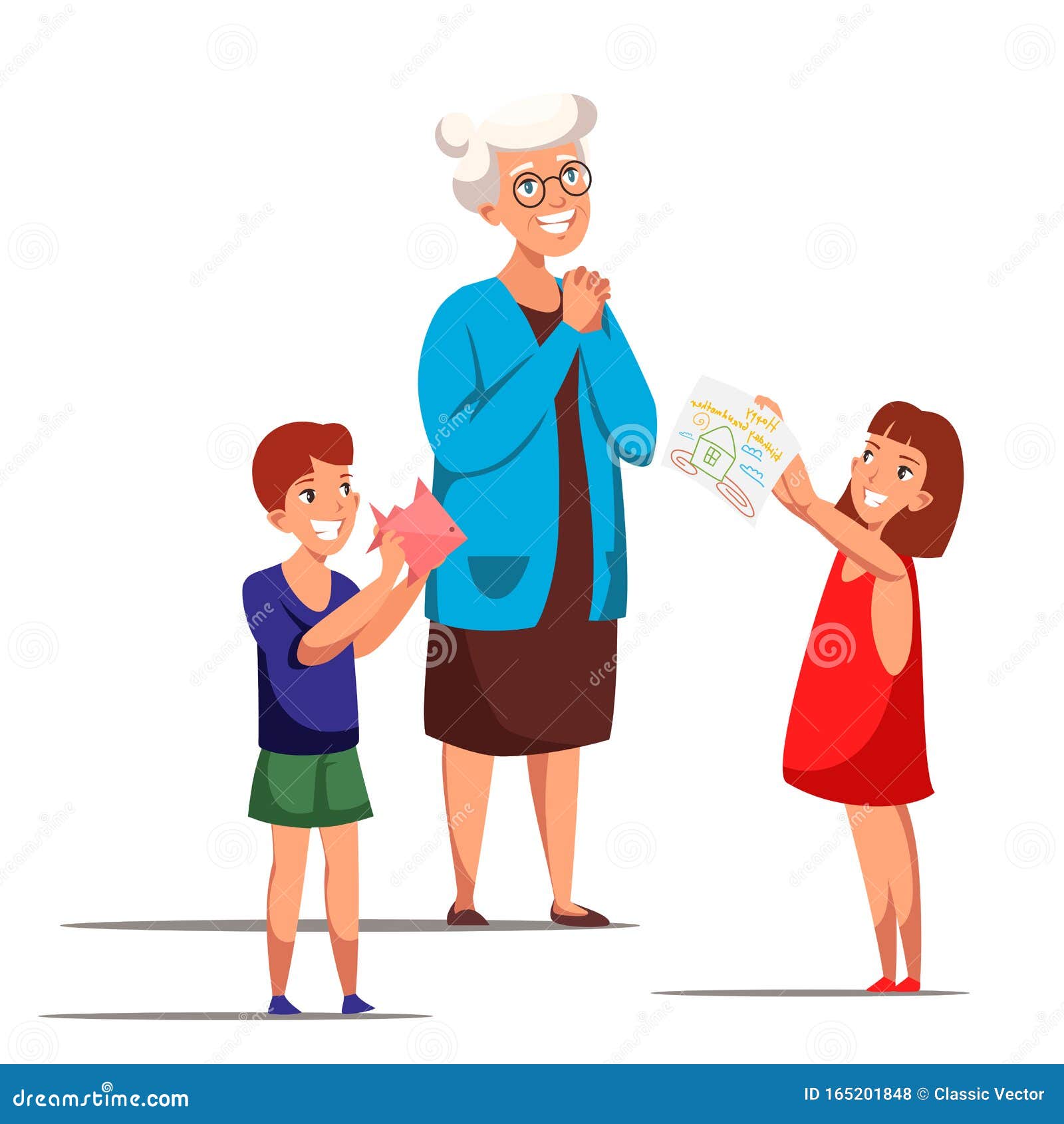 Kids Greeting Granny with Birthday Flat Characters Stock Vector -  Illustration of grandma, handmade: 165201848