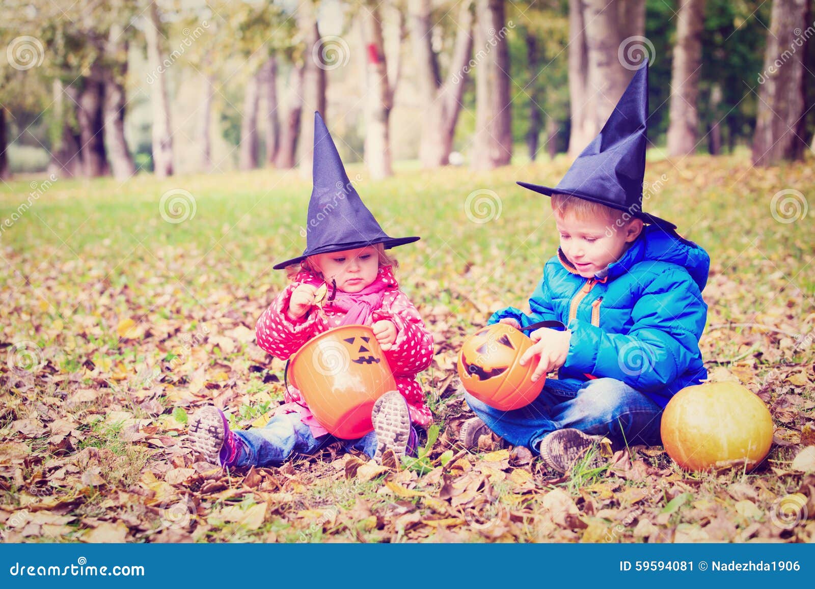 Kids in Halloween Costume Play at Autumn Park Stock Image - Image of ...