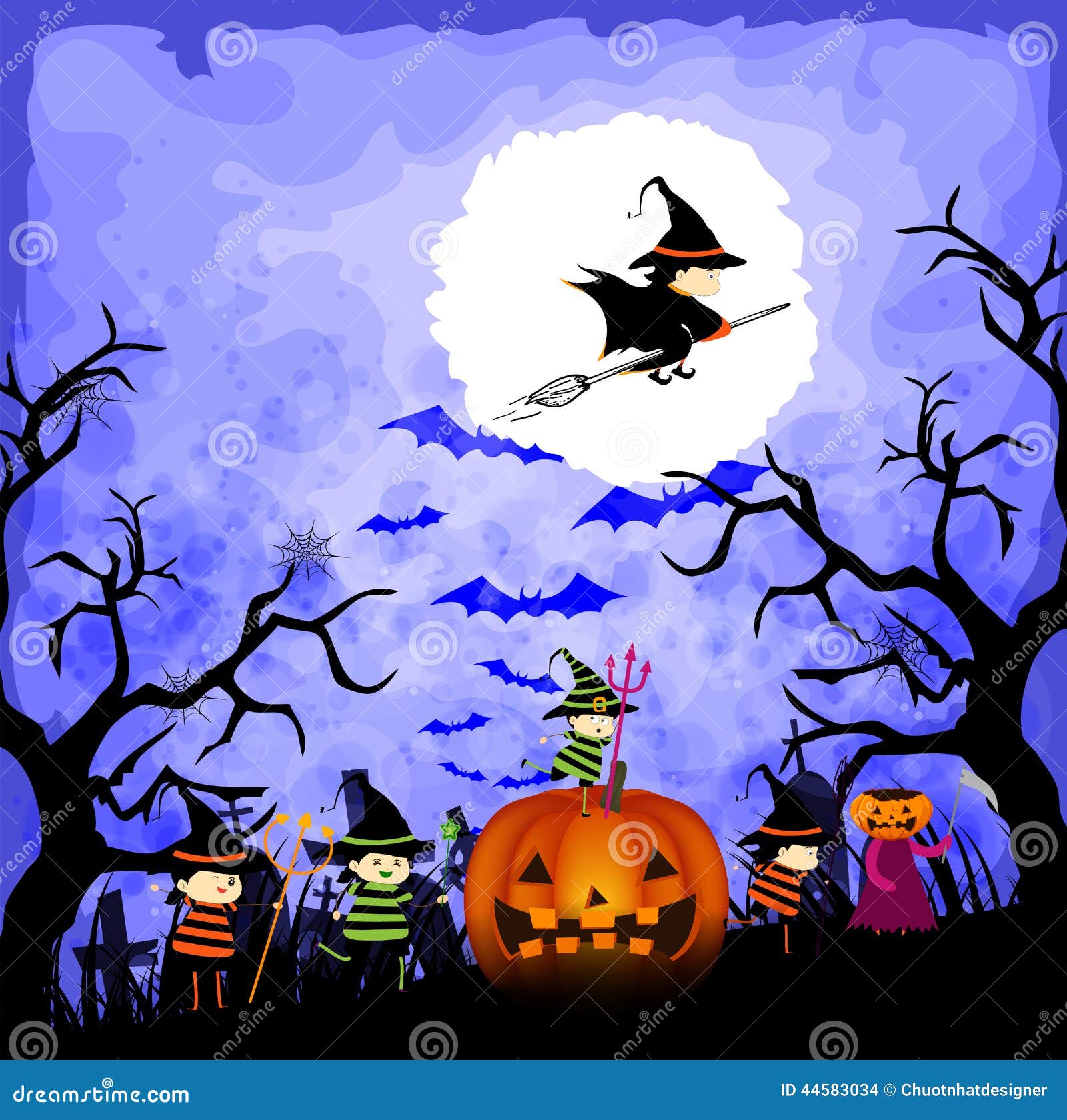 Kids in halloween costumes stock vector. Illustration of decoration ...