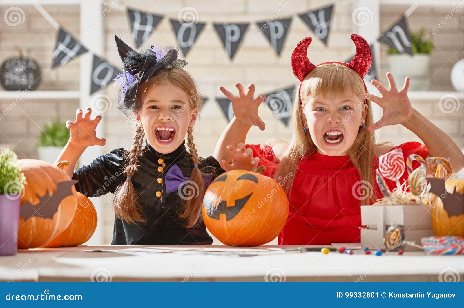 Kids at halloween stock image. Image of fall, halloween - 99332801