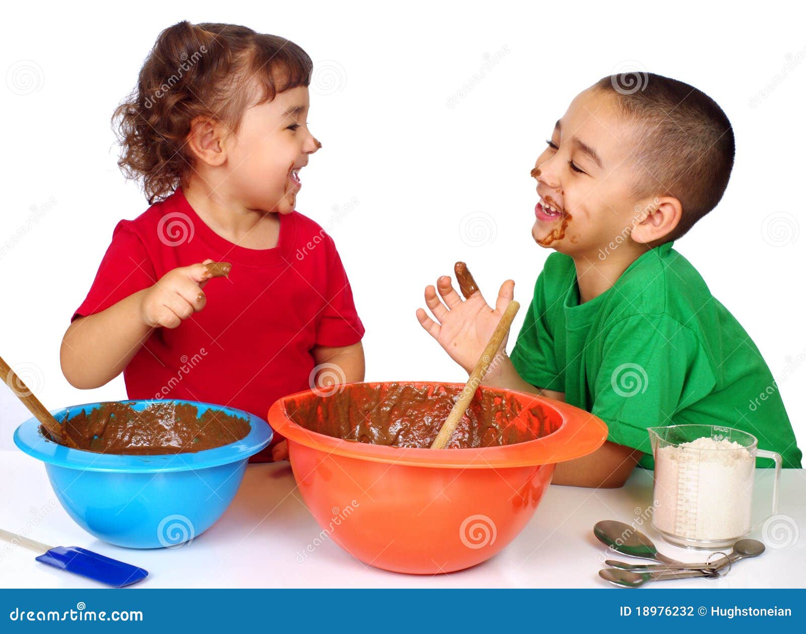 Kids having fun baking stock photo. Image of bowls, laughter - 18976232