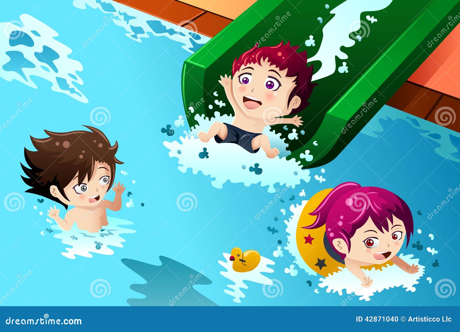 A vector illustration of happy kids having fun in the swimming pool