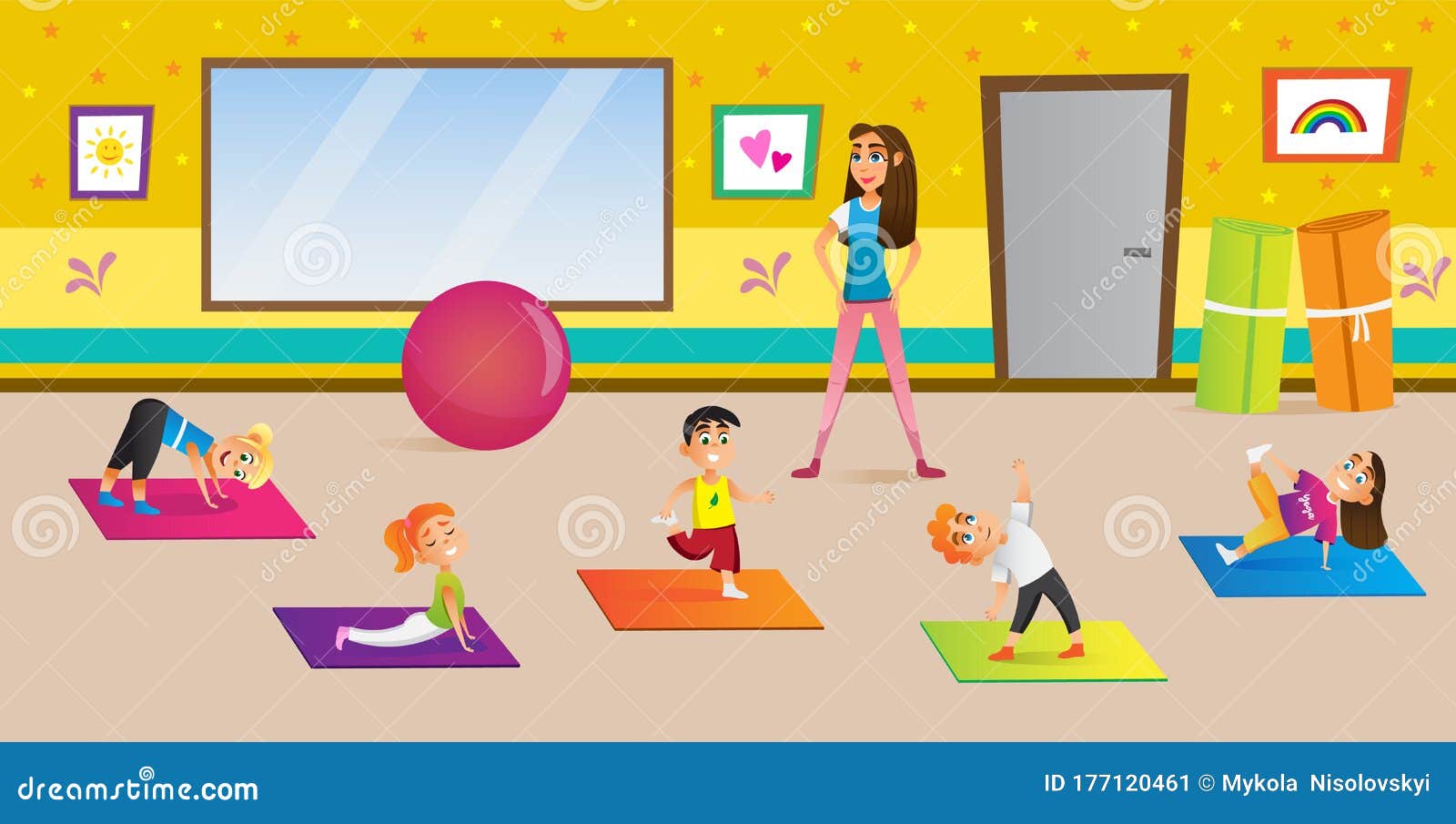 Kids Having Physical Education, Doing Exercises. Stock Vector -  Illustration of healthy, activity: 177120461