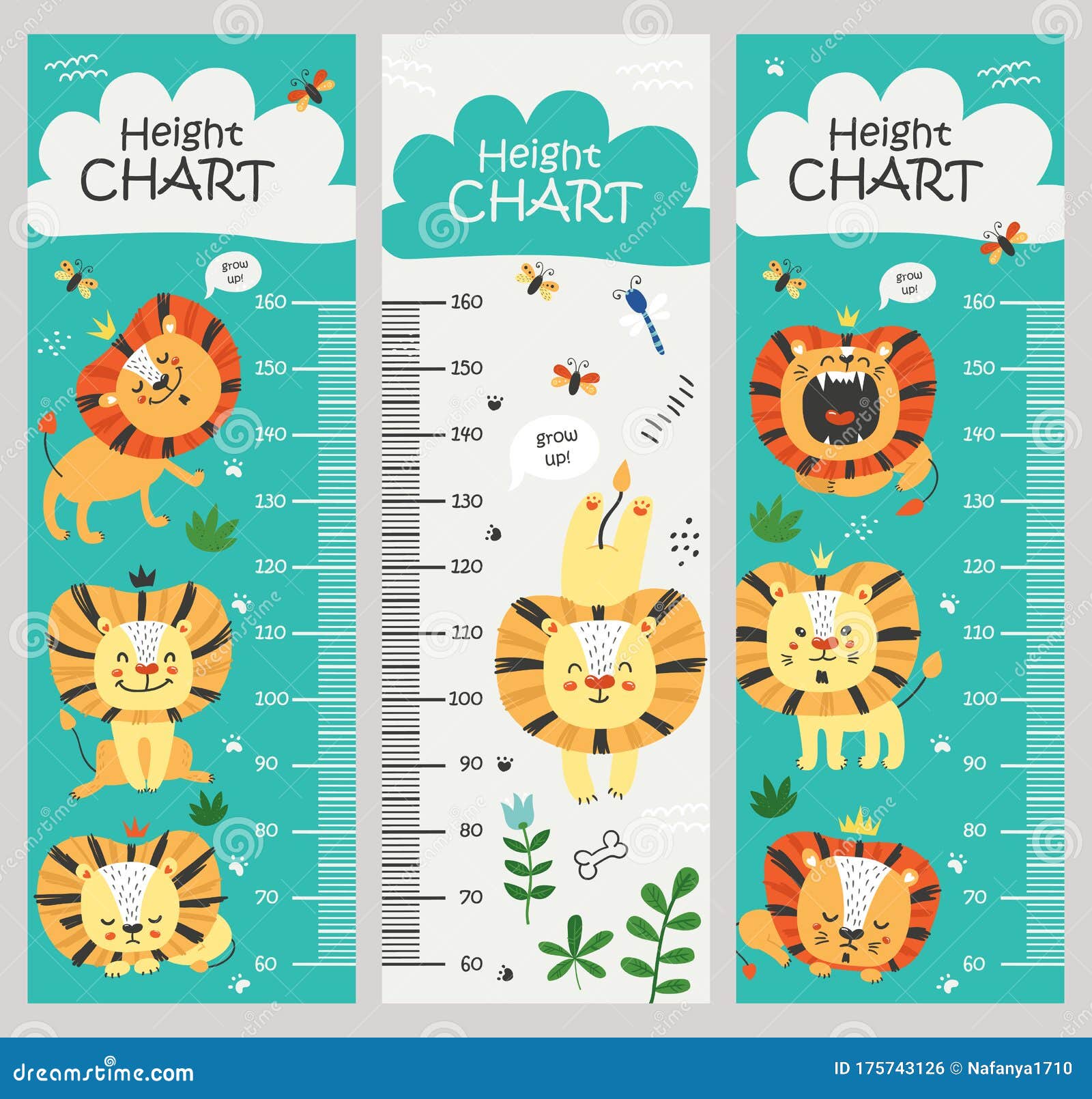 Kids Height Chart with Lions Stock Vector Illustration of childhood