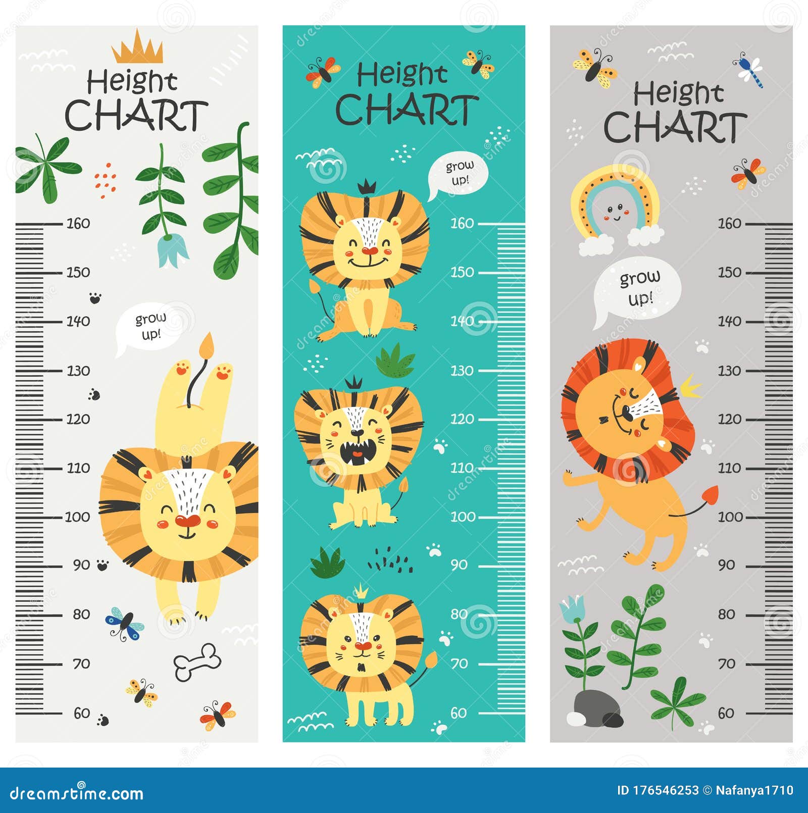 Kids Height Chart with Lions Stock Vector Illustration of animal