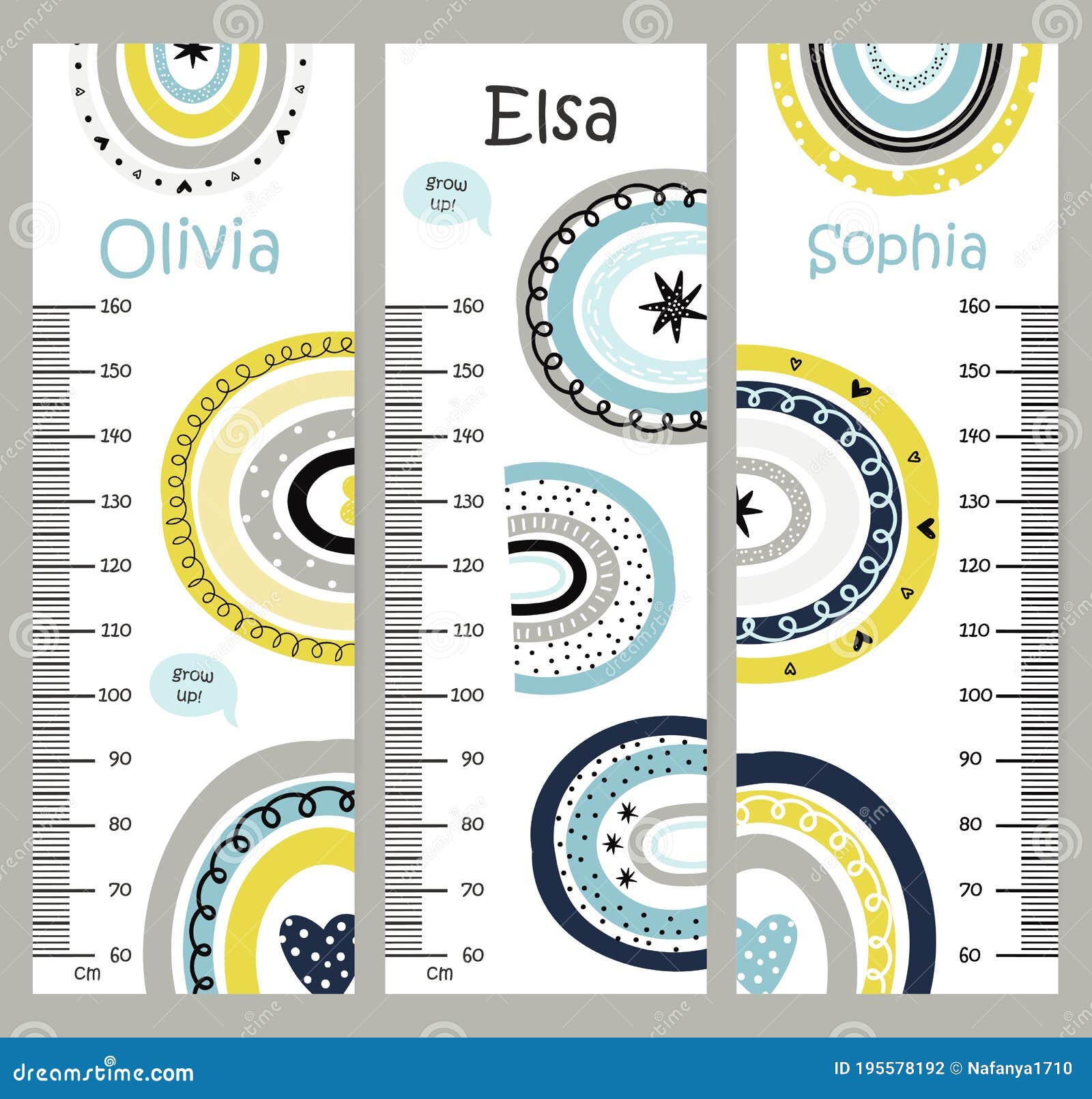 Kids Height Chart with Rainbows Stock Vector Illustration of blank