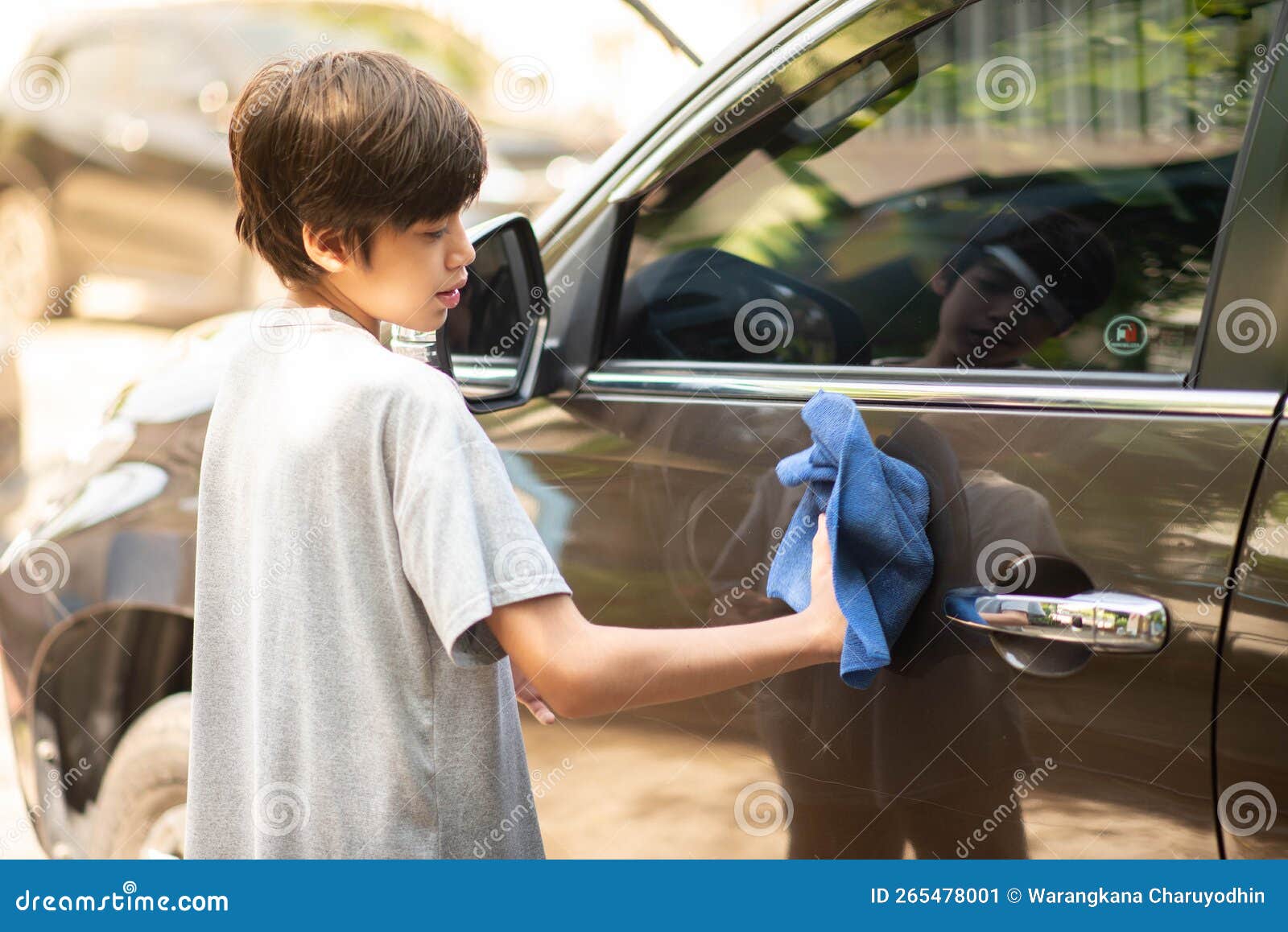 Kids Help To Wash Car at Home Stock Image Image of chores, childhood