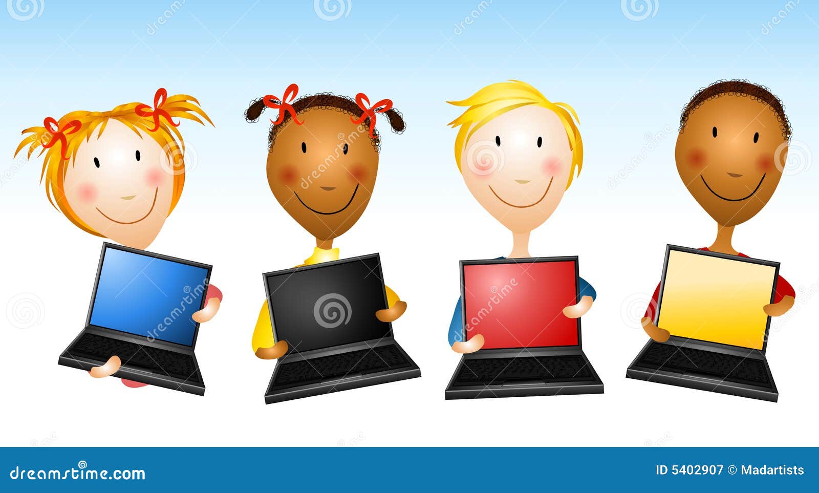 Kids Holding Laptop Computers Stock Illustration Illustration Of