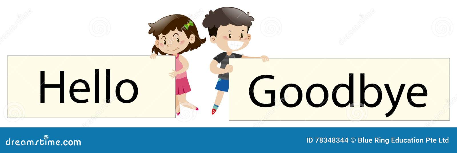 Kids Holding Sign Say Hello And Goodbye Stock Vector Illustration Of Graphic Background 7444