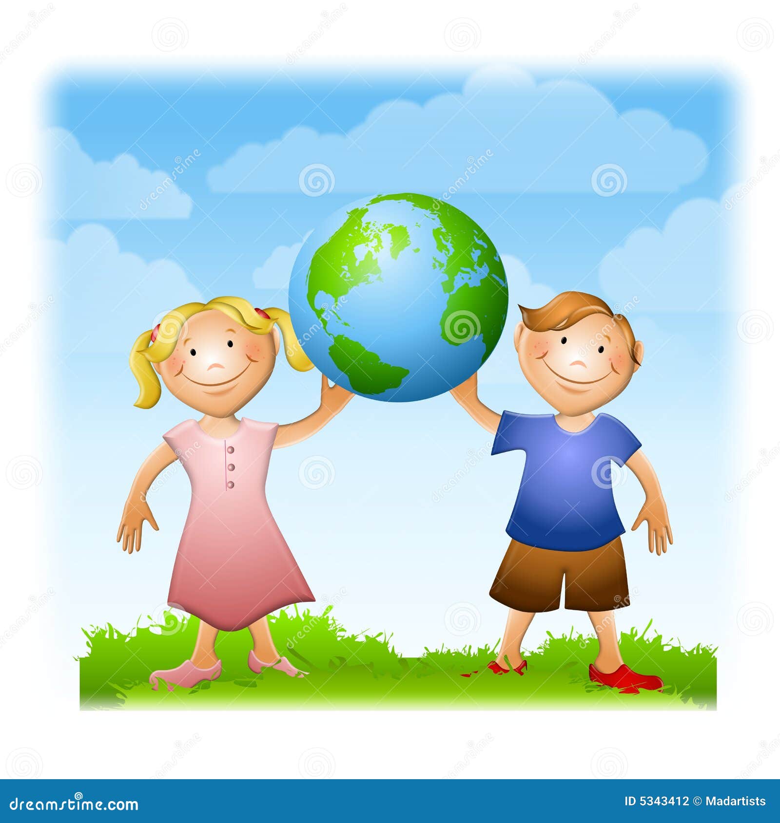 Kids Holding Up the Earth stock illustration. Illustration of child ...