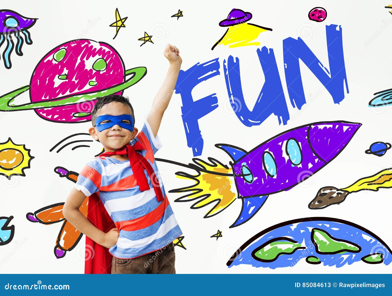 kids imagination space rocket joyful graphic concept