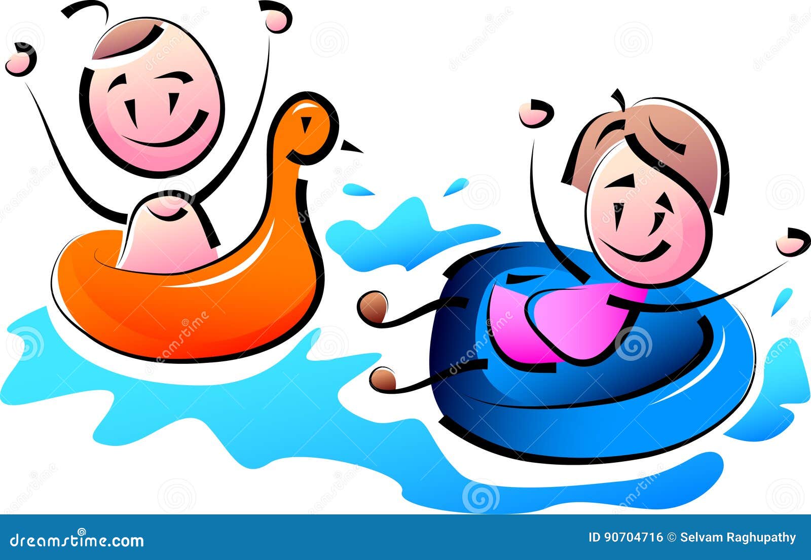 Kids with Inflatable Pool Toy Stock Vector Illustration of baby, girl
