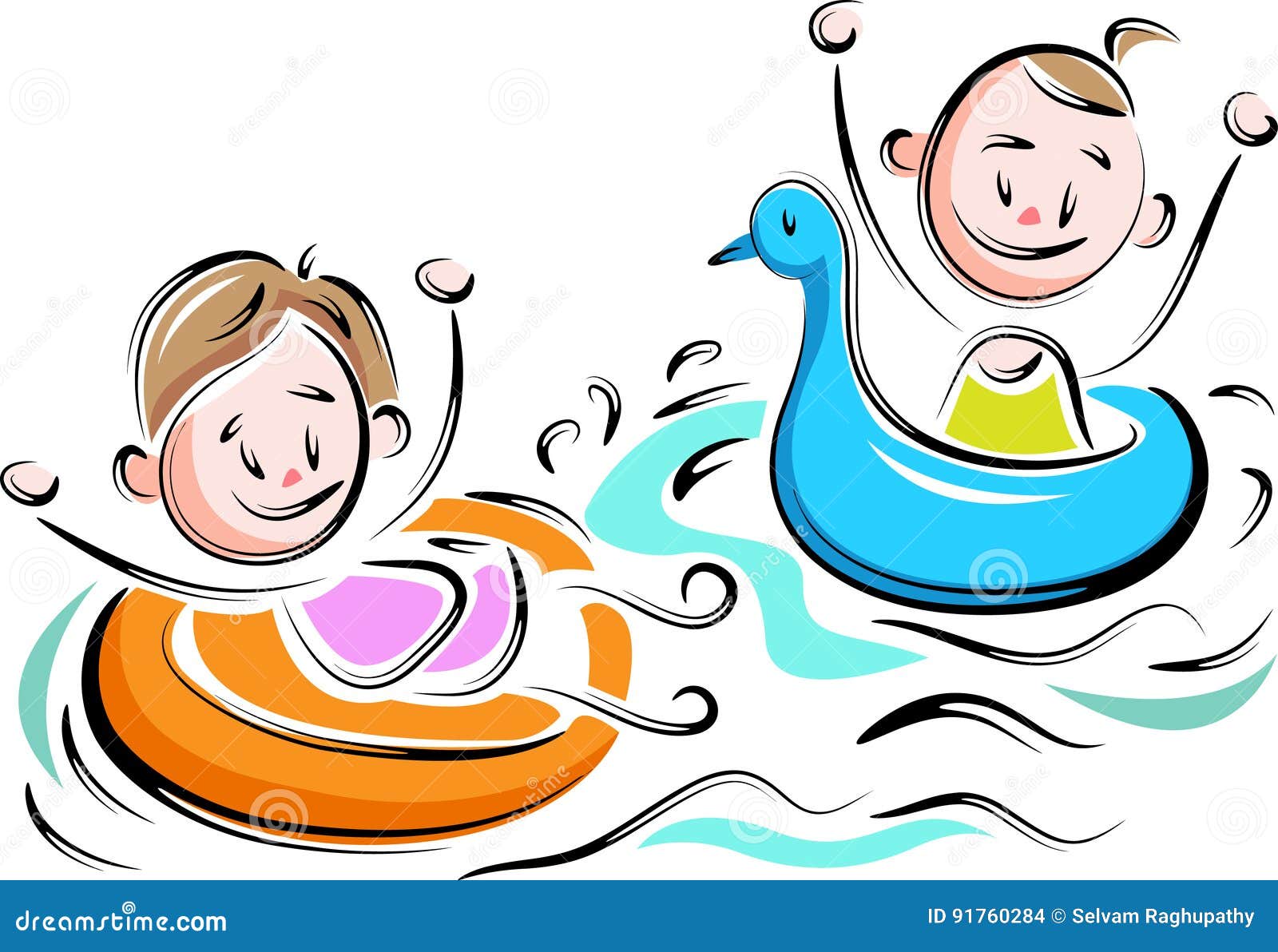 Kids with Inflatable Pool Toy Stock Vector Illustration of aqua, baby