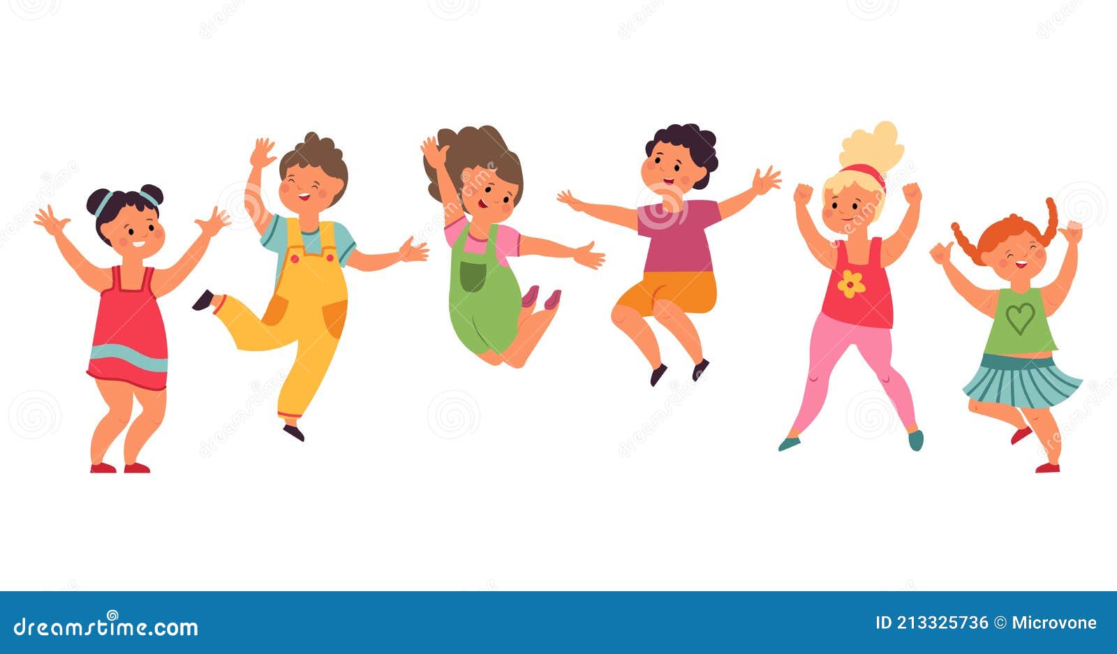 Jumping kids. Cartoon children playing and jump isolated happy active cute  surprised kid vector characters Stock Vector