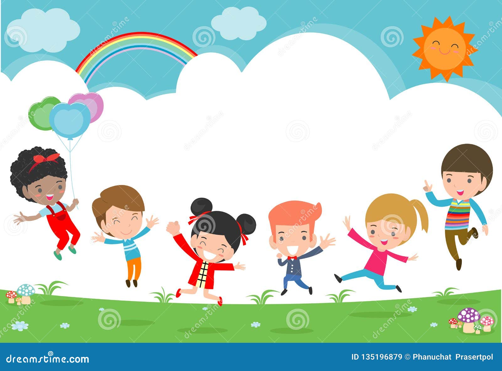 Kids Jumping on the Playground, Children Jump with Joy, Happy Cartoon Child  Playing on Background Stock Vector - Illustration of layout, child:  135196879