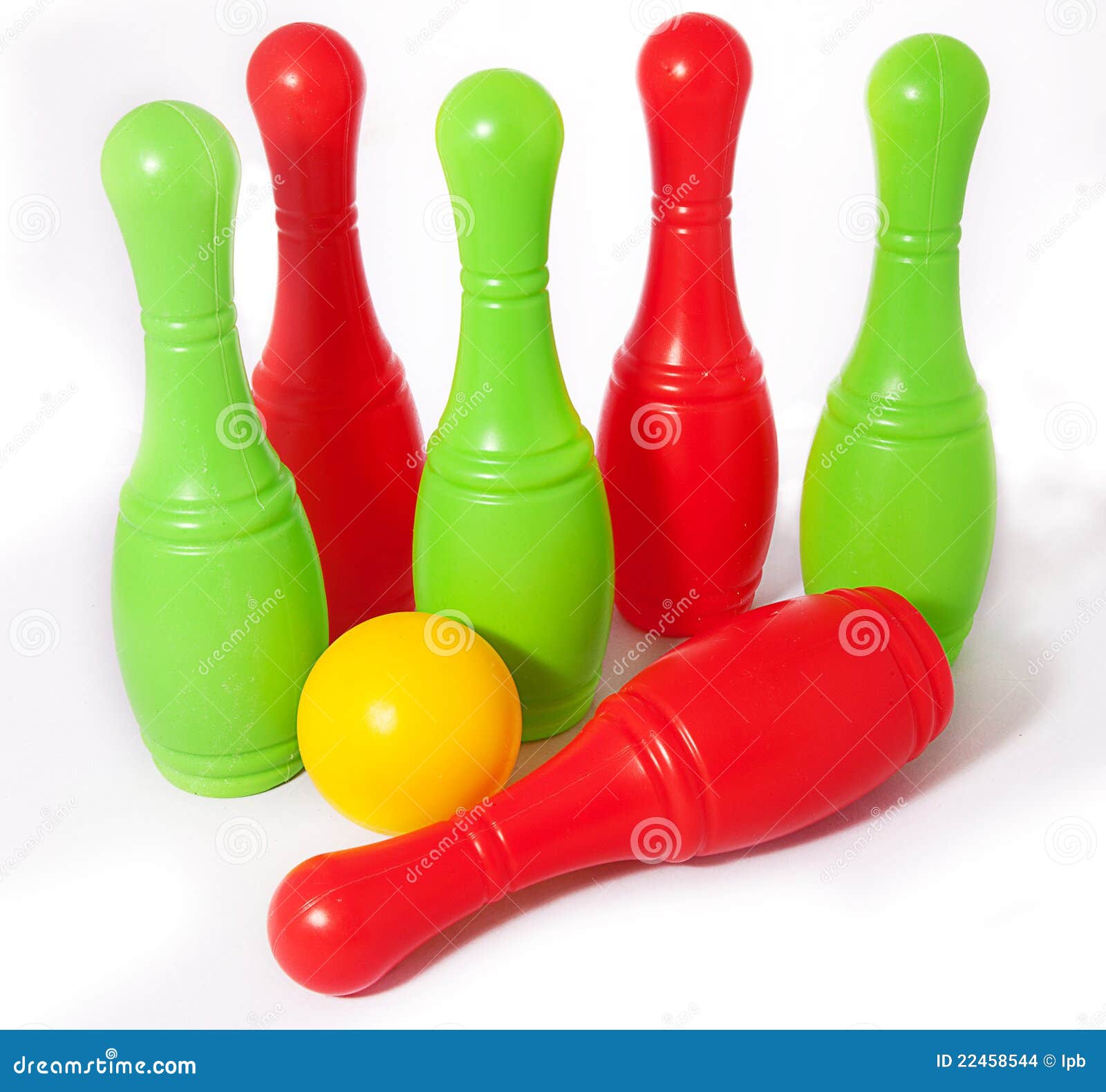 Kids Kegling Colorful Pins and Yellow Ball Stock Photo Image of