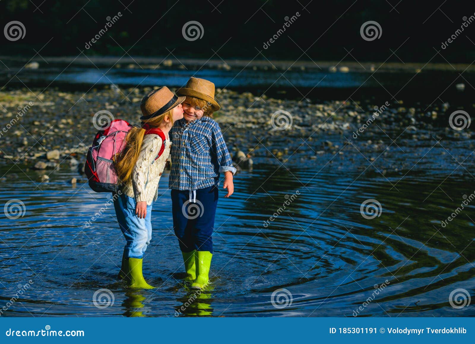 Kids Kissing. Summertime. Little Couple in Love Kissing and Enjoying a ...