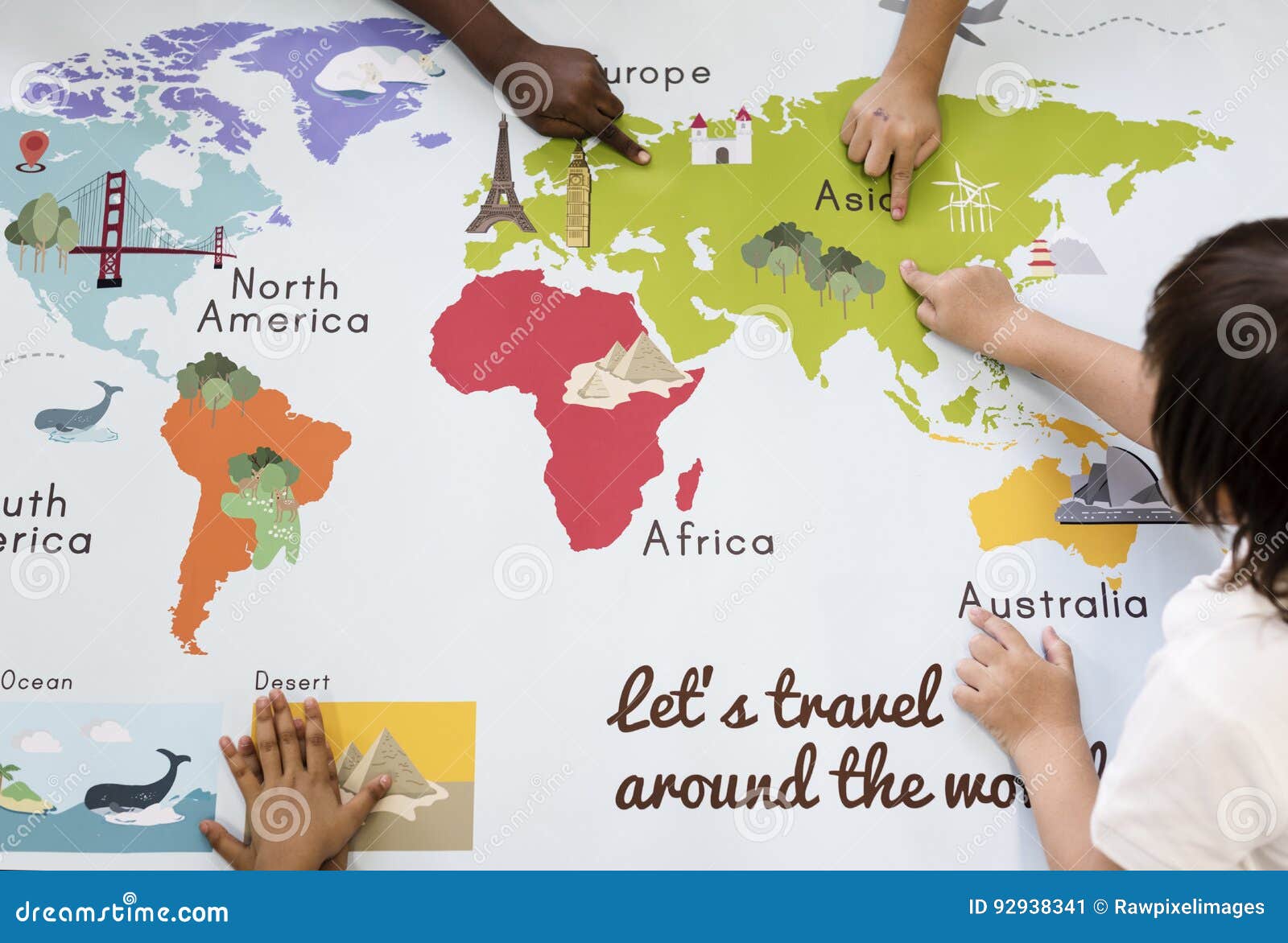 kids learning world map with continents countries ocean geography