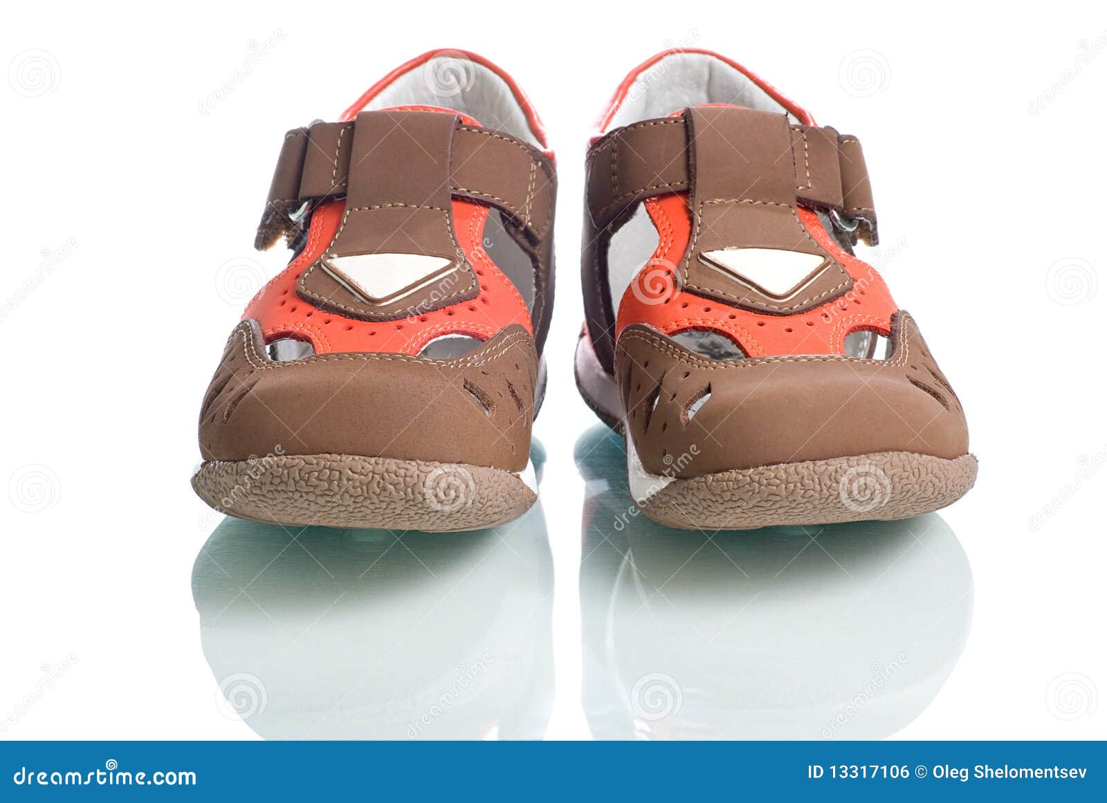 Kids leather shoes. stock photo. Image of slippers, darkorange - 13317106