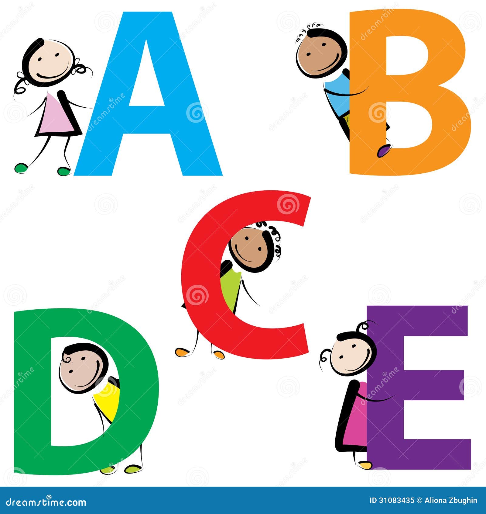 kids with letters a-e