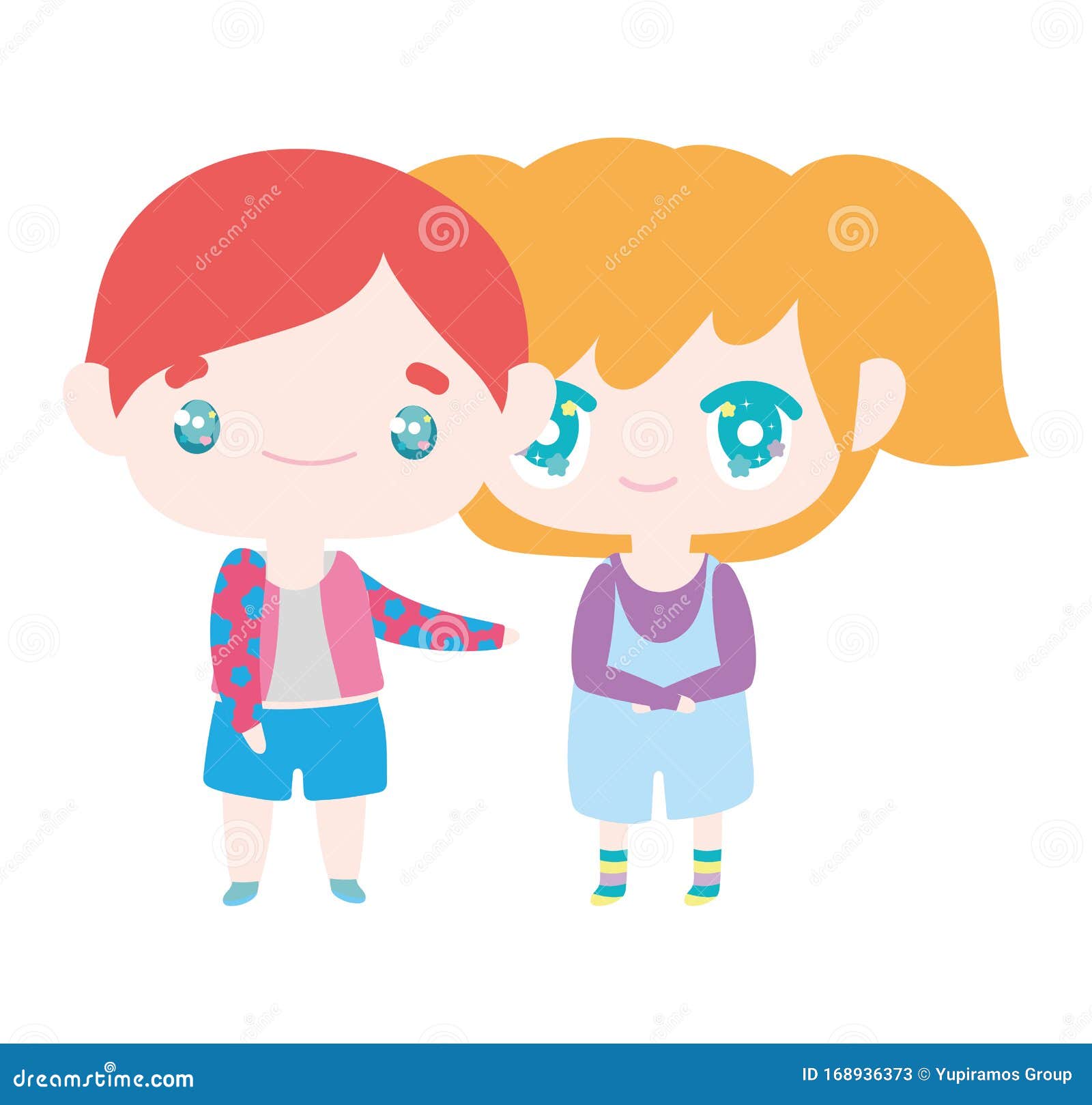 Kids Little Girl And Boy Anime Cartoon Characters Stock Vector Illustration Of Nature Girl