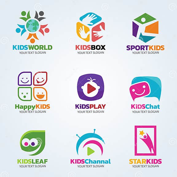 Kids Logo for Business Art Set Design Stock Illustration - Illustration ...