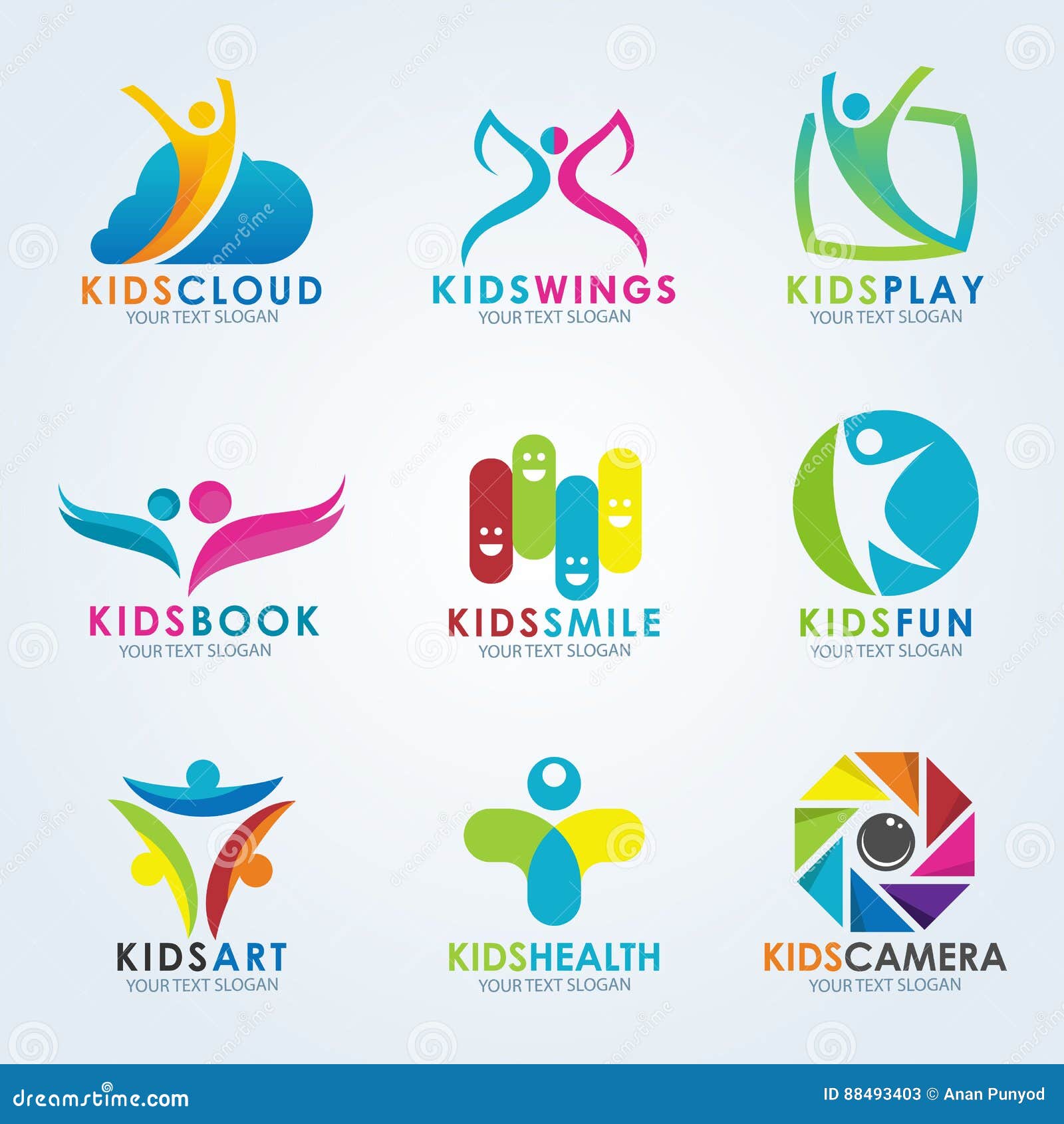 Kids Logo Vector Creative Concept Art Set Design Stock Vector ...