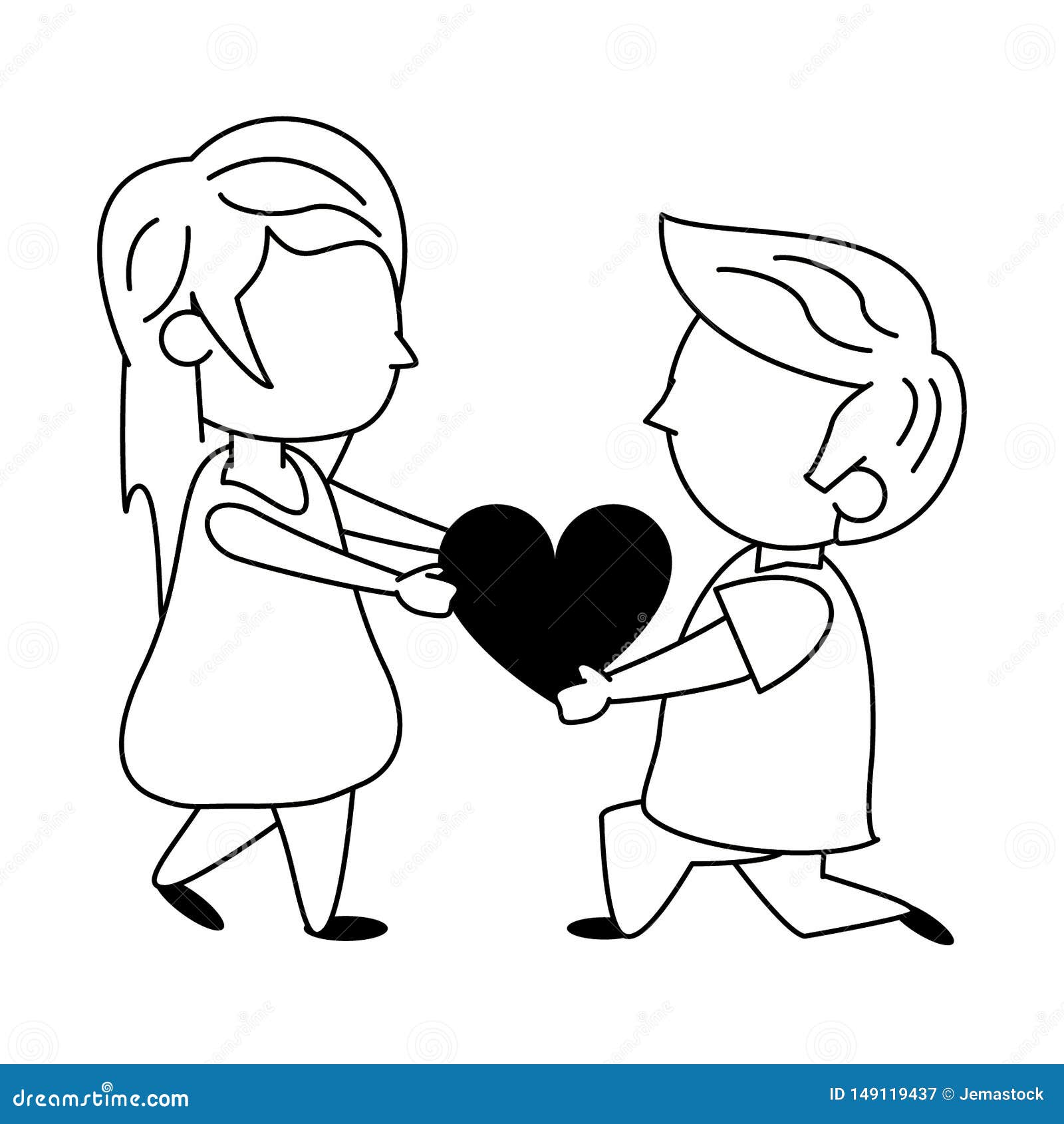 Kids in Love Cartoon in Black and White Stock Vector - Illustration of  character, smile: 149119437