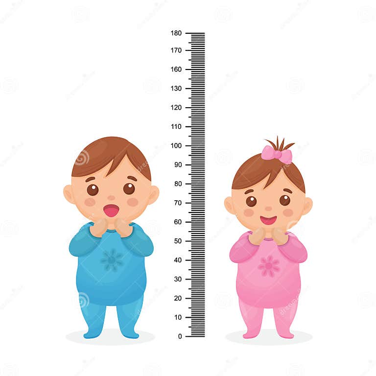 Kids Meter Wall with a Cute Cartoon Boy, Girl and Measuring Ruler ...