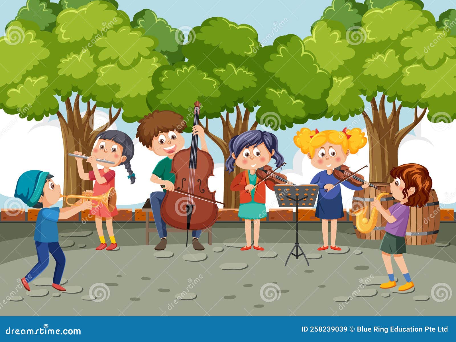 Kids Music Band Playing at Park Stock Vector Illustration of outdoor
