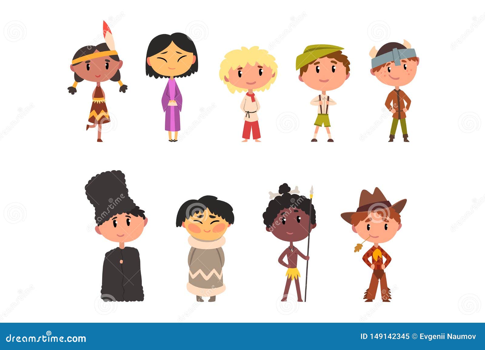 Kids in National Clothes, Boys and Girls Cartoon Characters in Traditional Costume of American Indian, Japanese Stock Vector - Illustration of green, ethnic: 149142345 Kids in National Clothes, Boys and Girls Cartoon Characters in Traditional Costume of American Indian, Japanese Stock Vector - Illustration of green, ethnic: 149142345