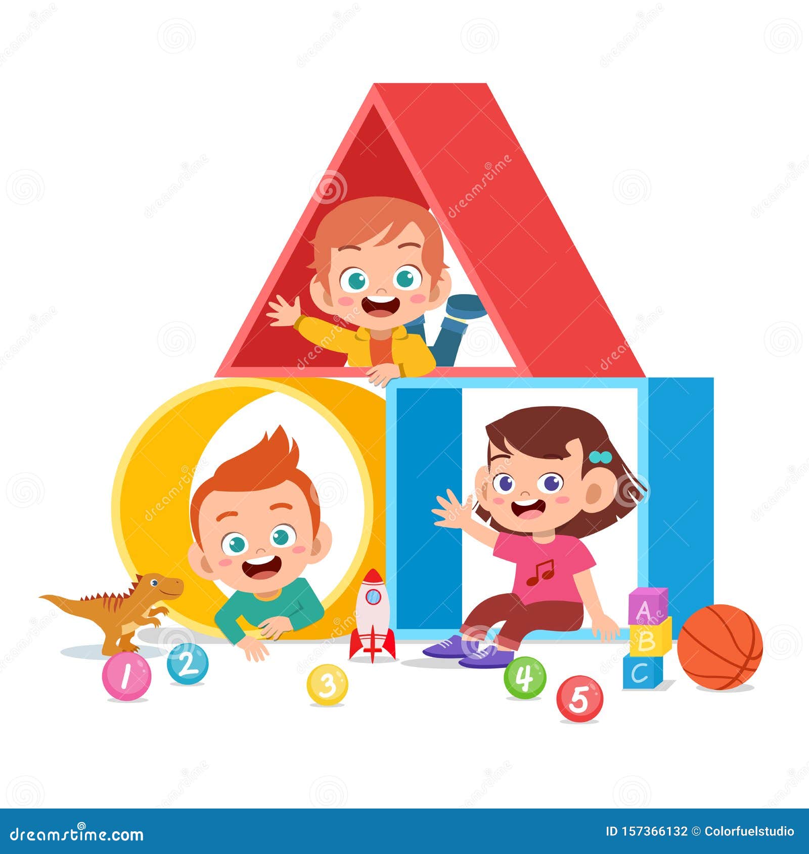 Kids playing with toys cartoon children play Vector Image