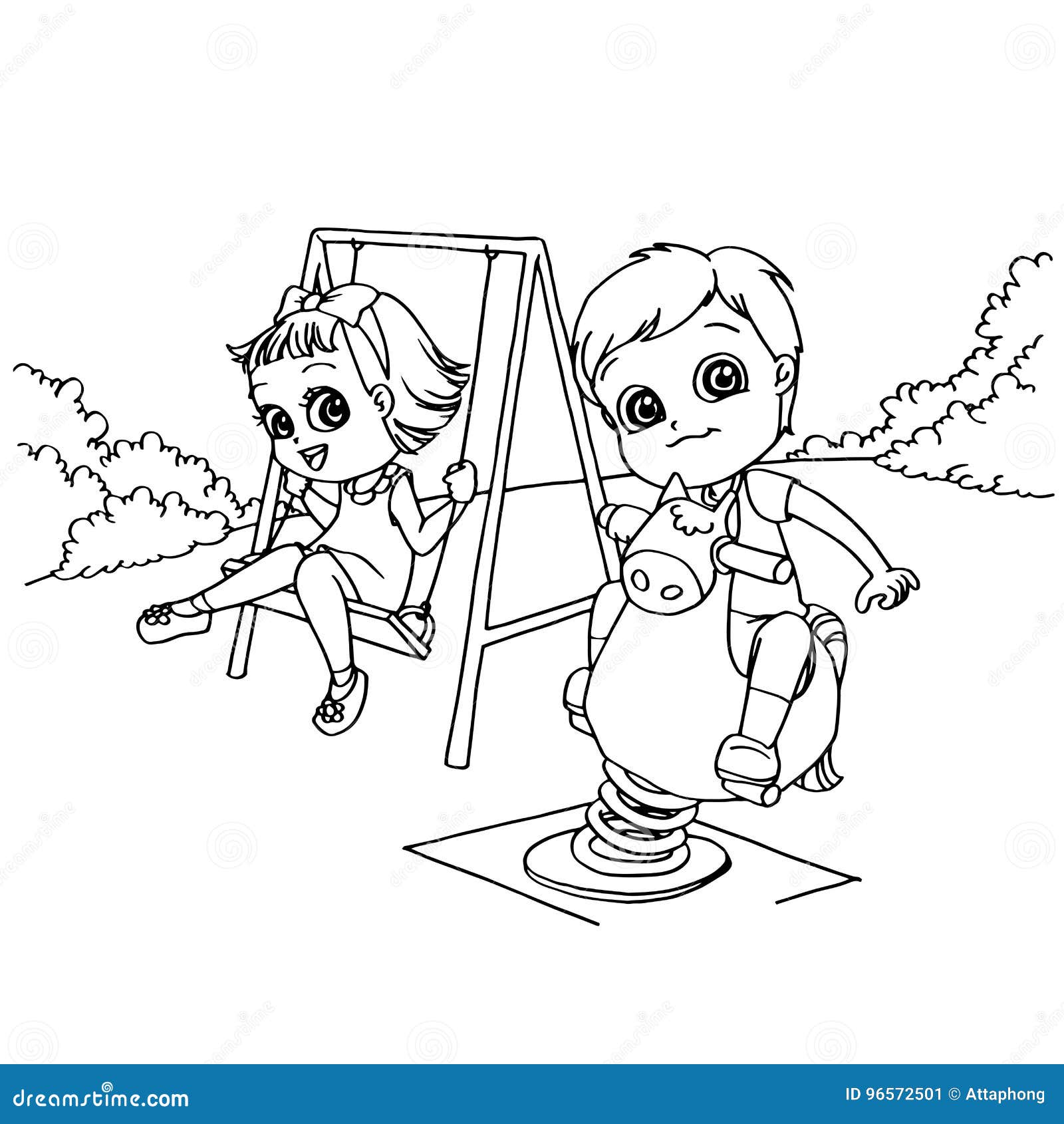 Kids At The Playground Cartoon Coloring Page Vector Stock Vector Illustration Of Girls Coloring 96572501