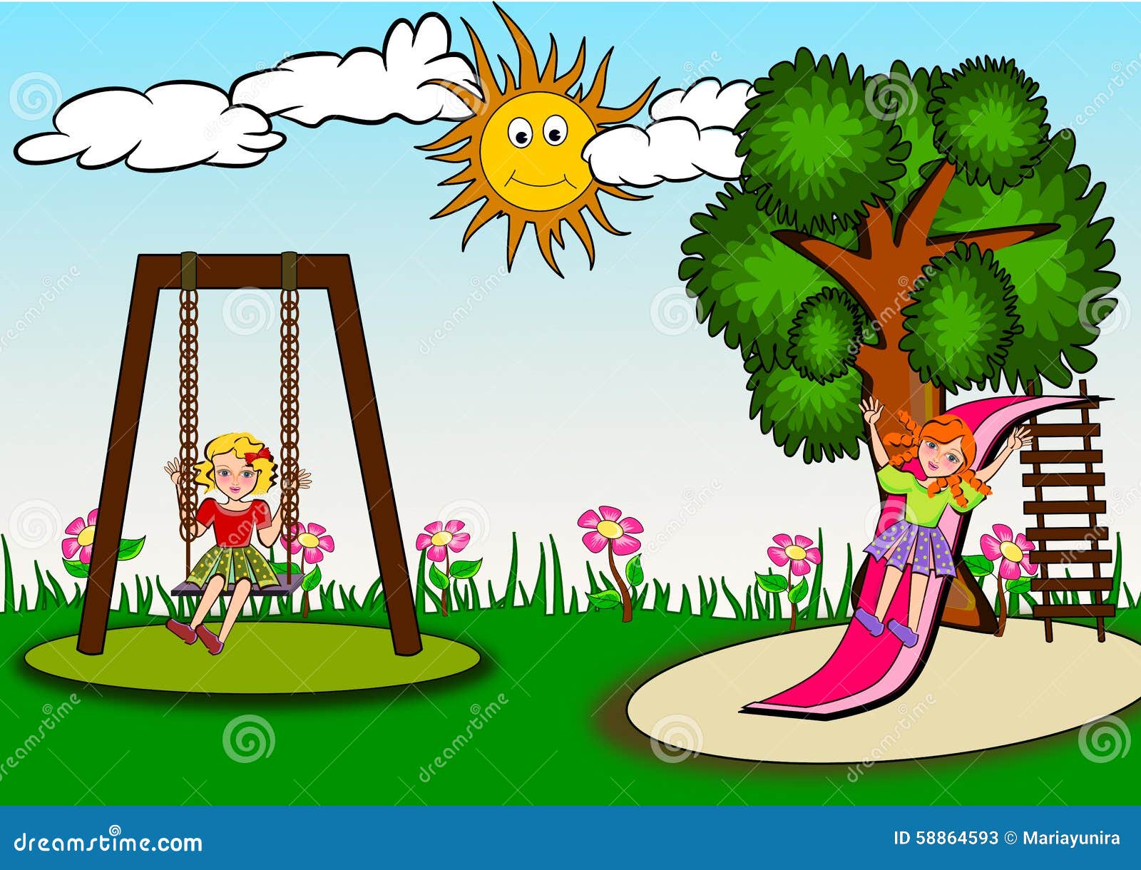 Girl On Playground Cartoon Vector Illustration CartoonDealer sky-is-clear-clipart-clip-art-library
