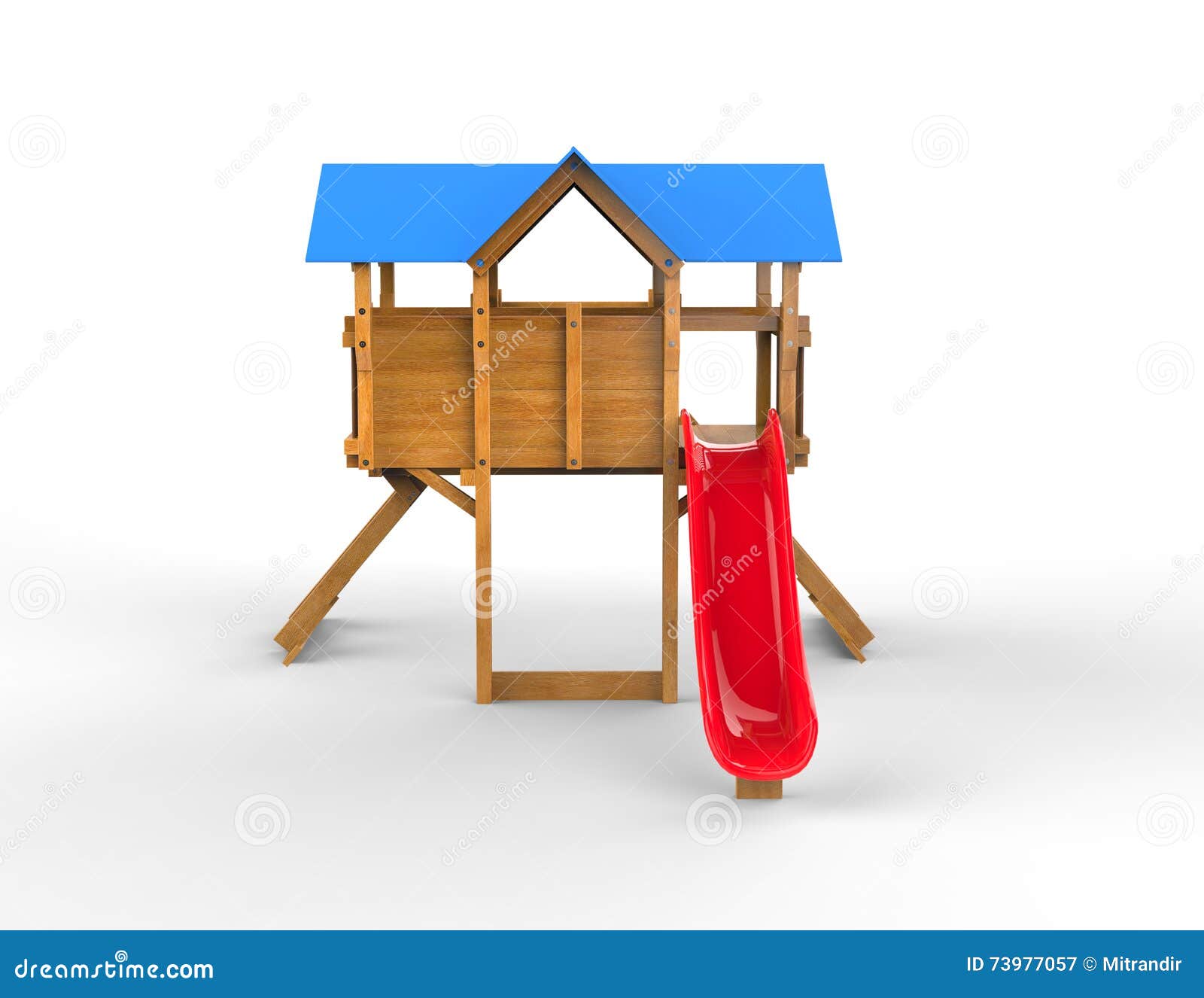 Kids Playhouse with Red Slide Stock Illustration Illustration of