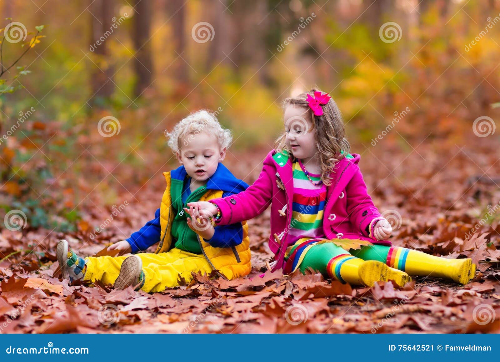 Kids Playing In Autumn Park Stock Image Image Of Little Maple 75642521