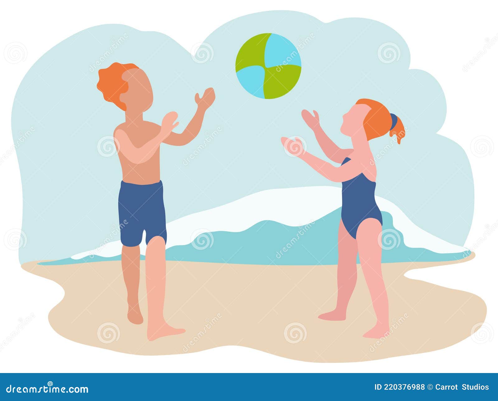 Kids playing ball on beach stock vector. Illustration of vector 220376988