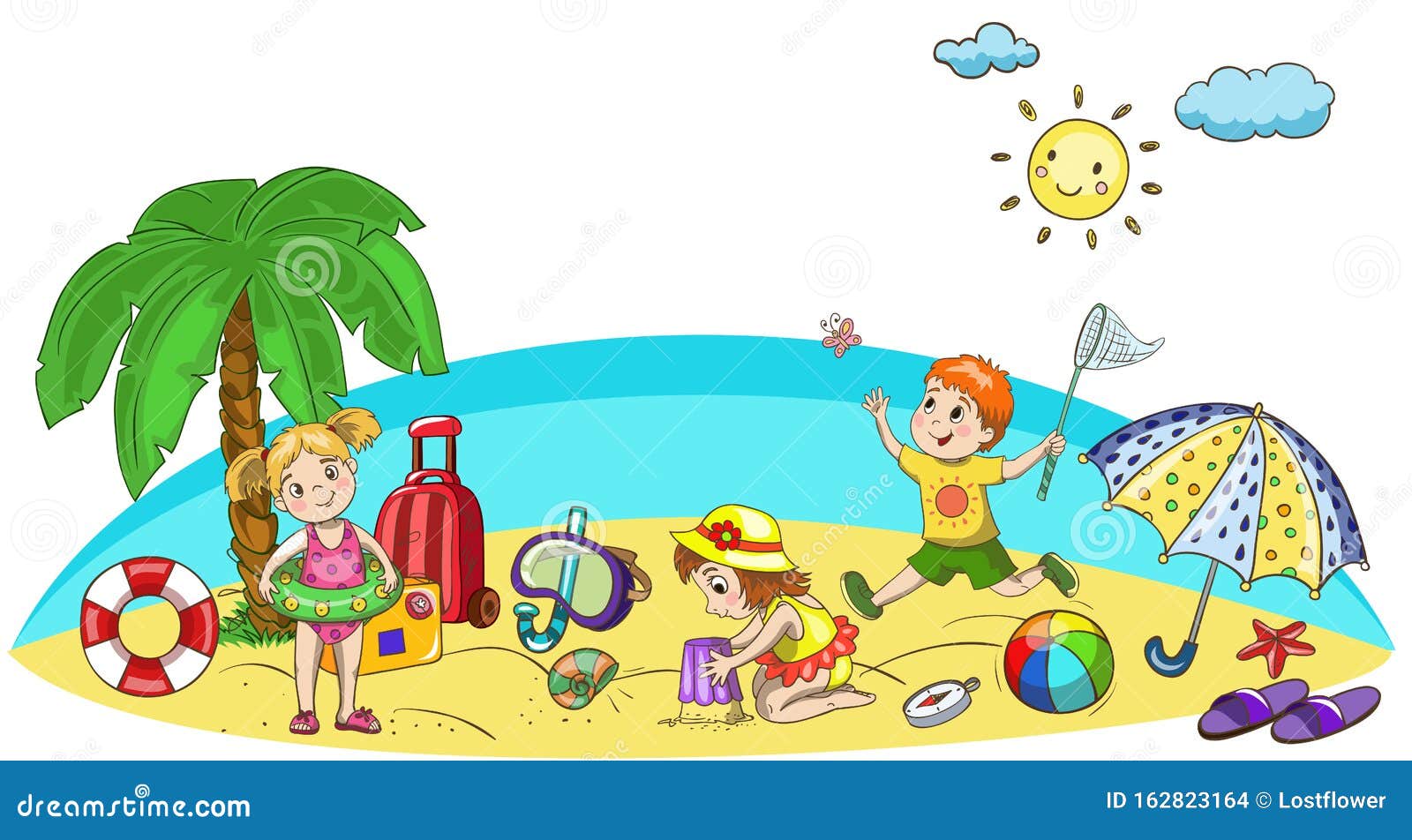 Children Kids Clipart-kids enjoying summer fun at the beach clipart