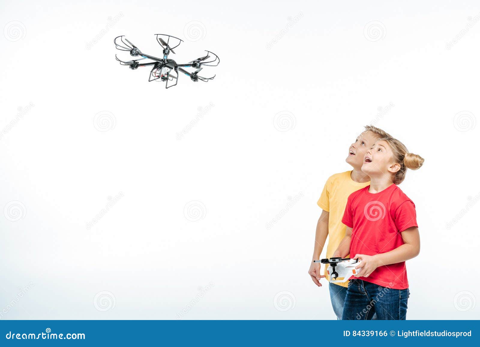kids playing with hexacopter drone