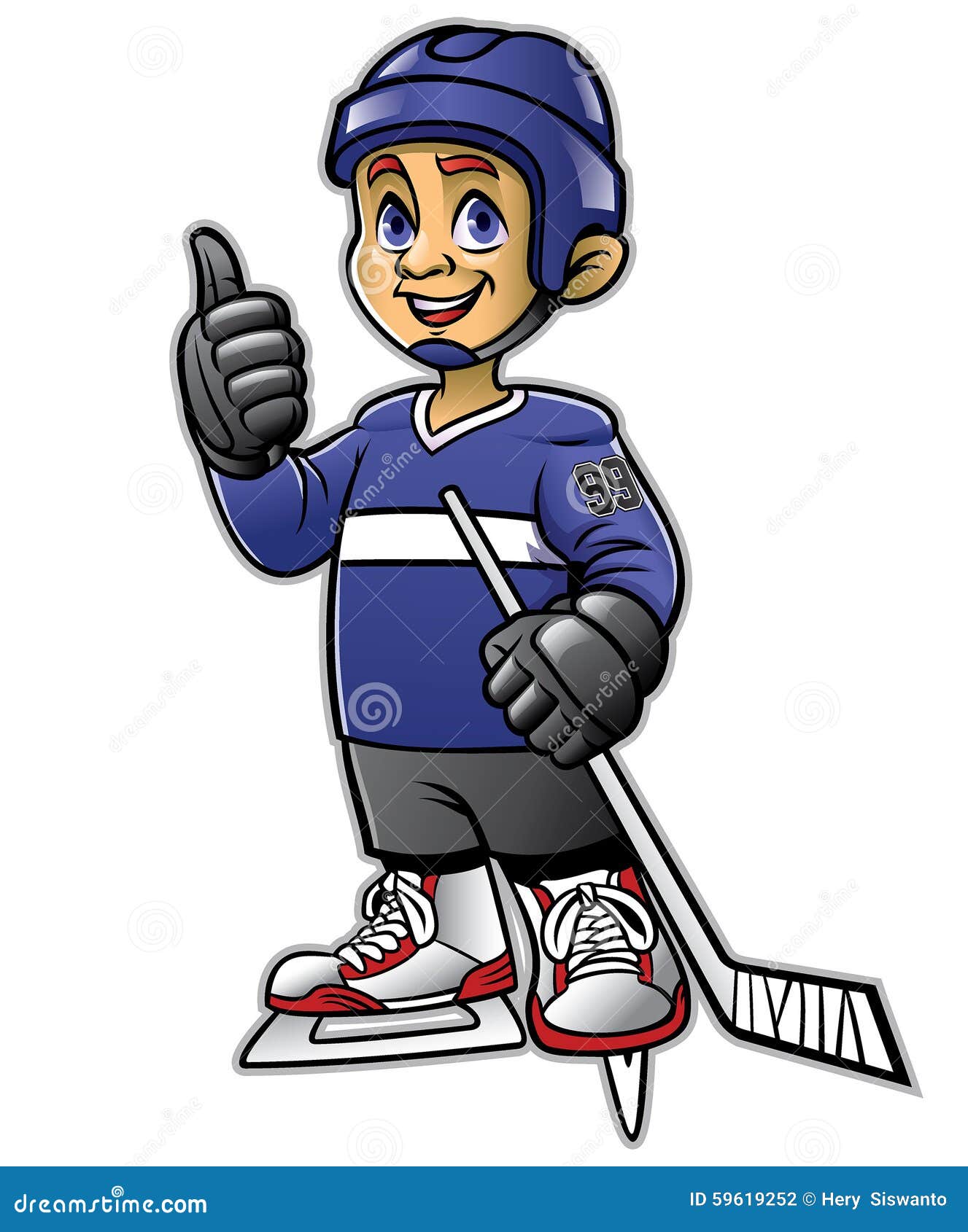 cute and playful cartoon boy hockey player, isolated on a white background  Stock Vector