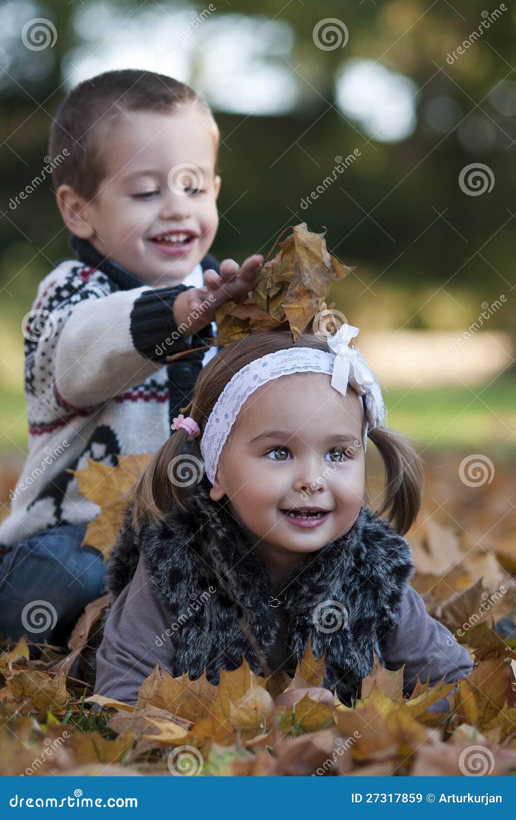 Kids playing with leaves stock image. Image of golden - 27317859