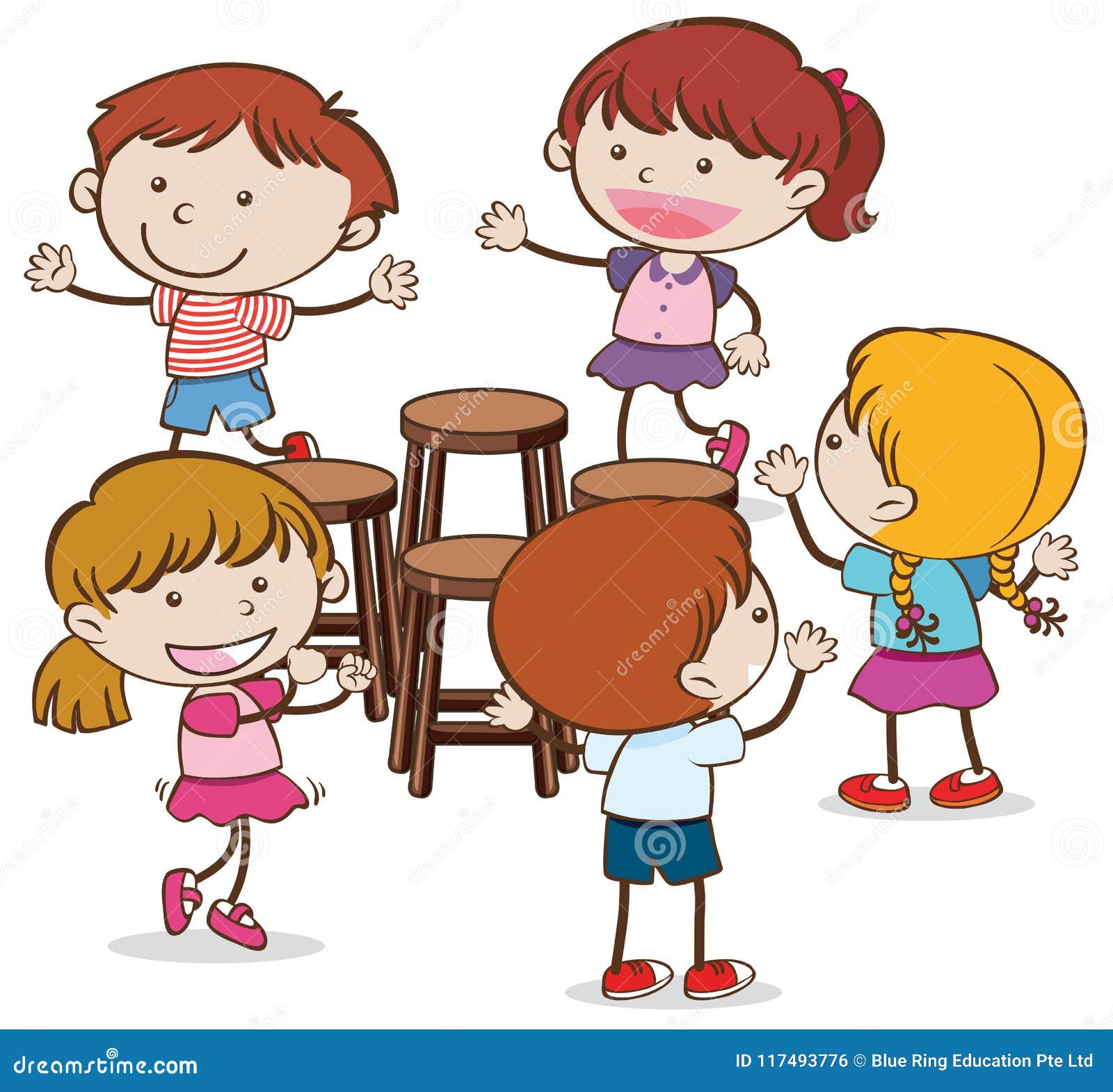 Kids Playing Musical Chairs On White Background Stock Vector