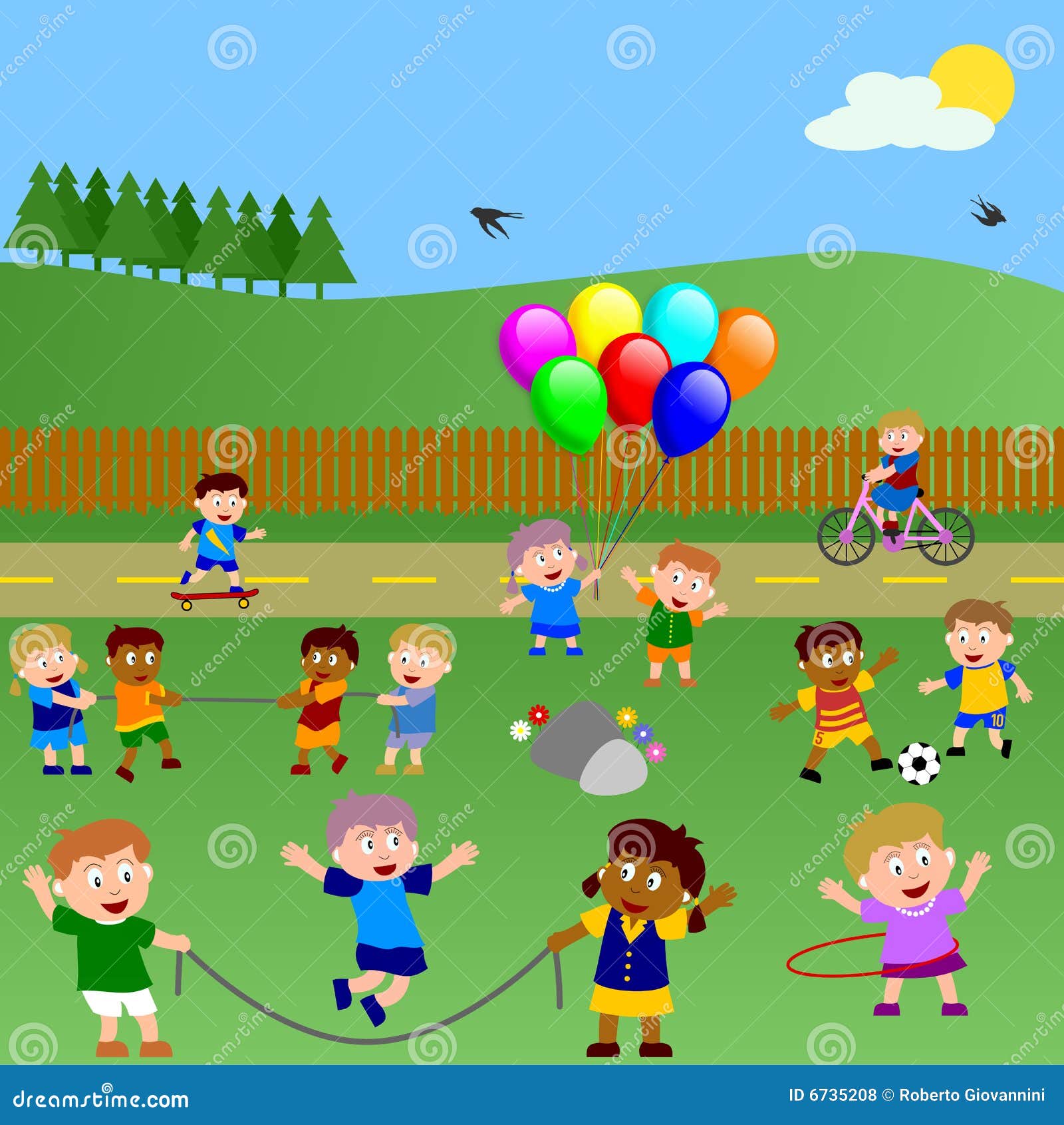 Kids Playing In The Park Stock Illustration Illustration Of Cycle