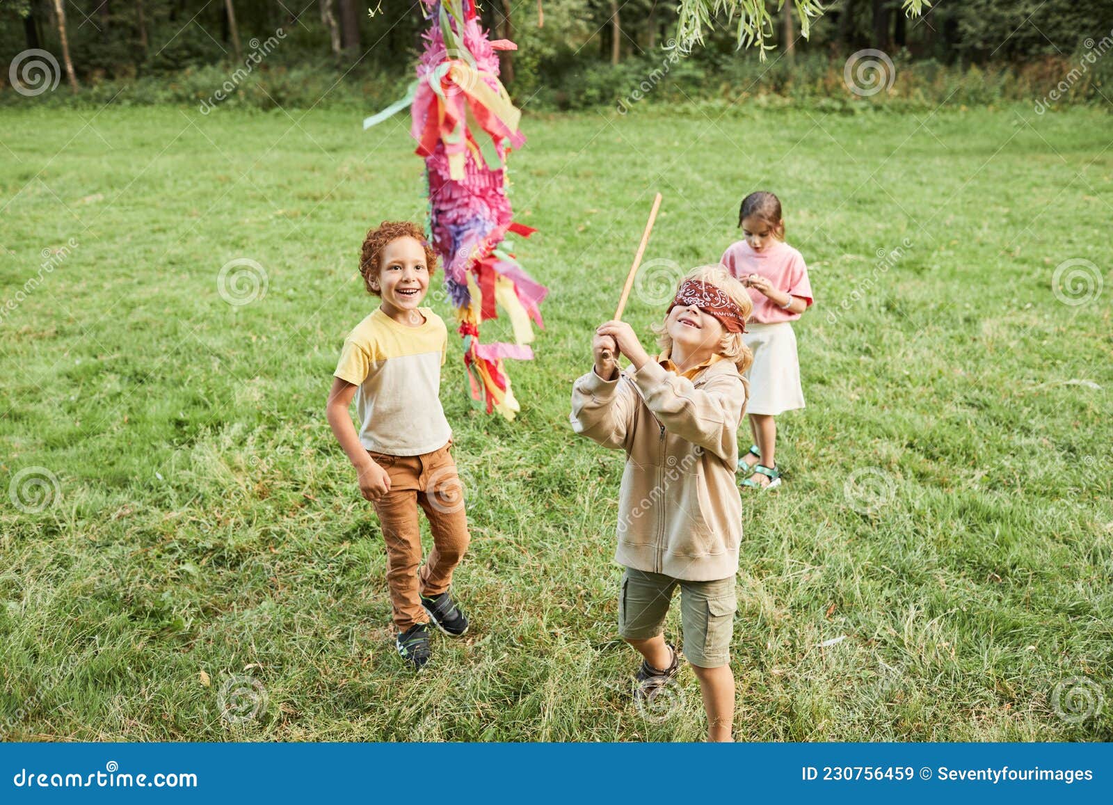 Kids Playing Pinata Game at Party Stock Image - Image of meadow