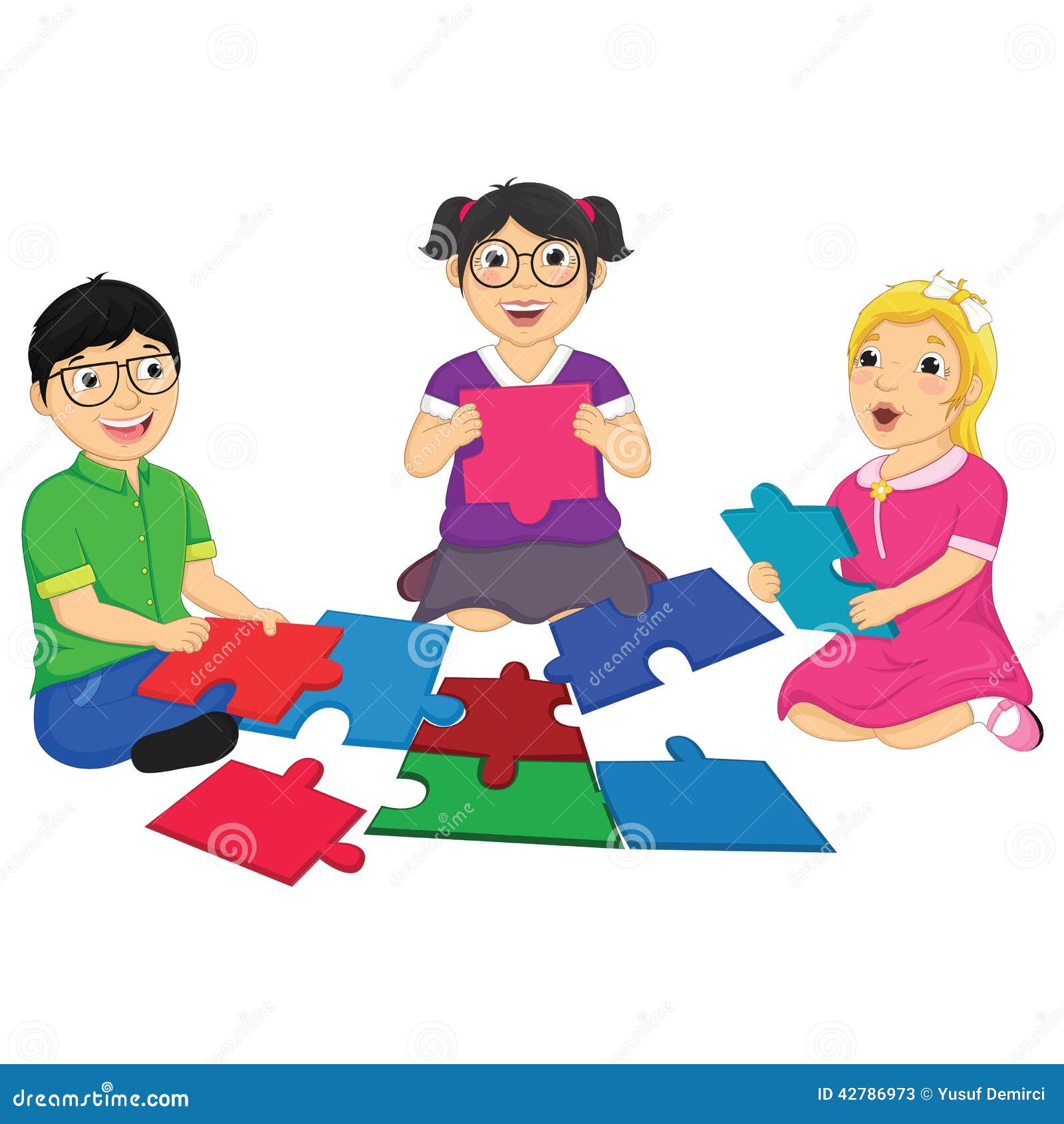 Kids Playing Puzzle Vector Illustration Stock Vector - Illustration of