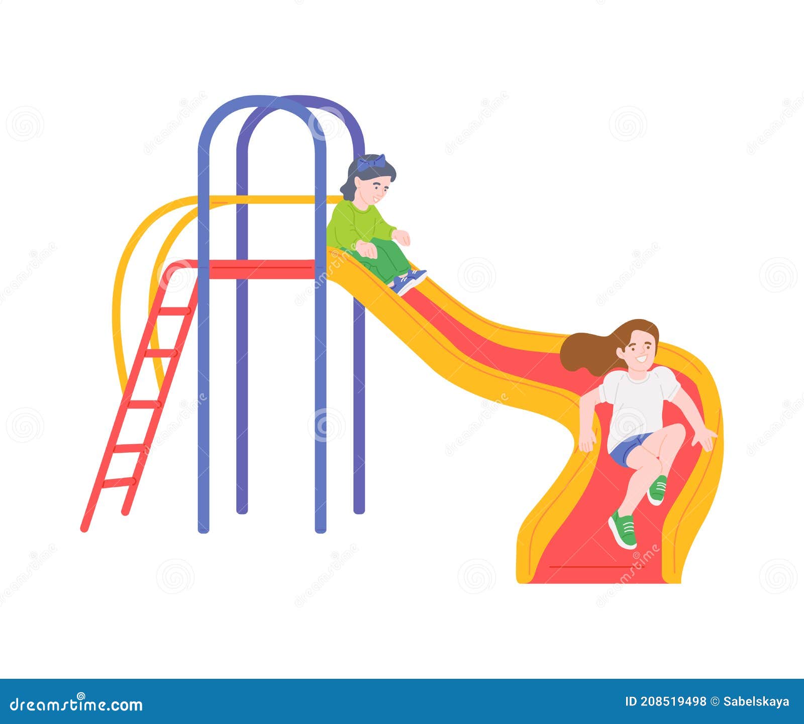 Kids Playing on a Slide - Cartoon Children Sliding Down Colorful Slide  Stock Vector - Illustration of playful, slide: 208519498