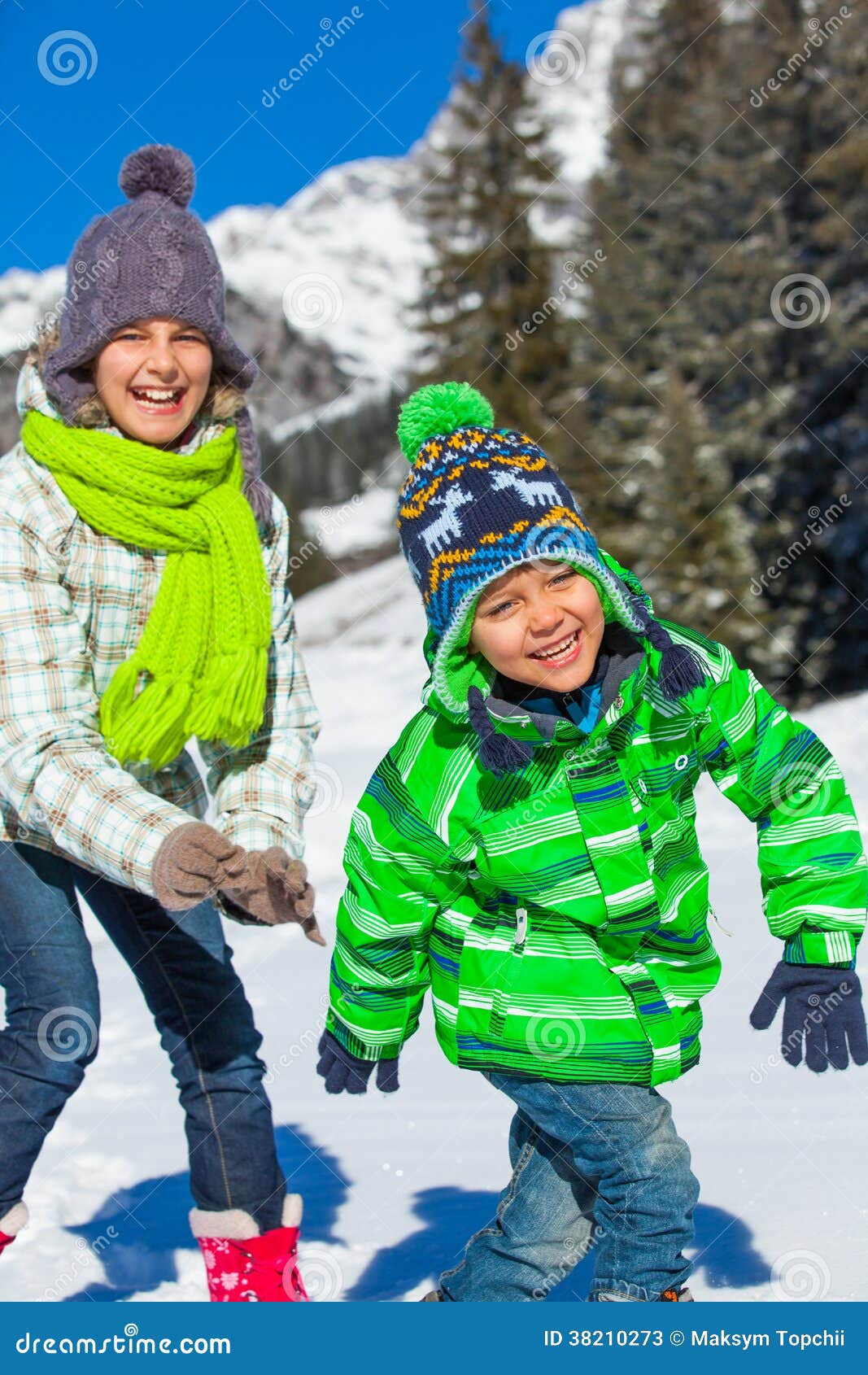 Kids playing winter. stock image. Image of happy, alps - 38210273