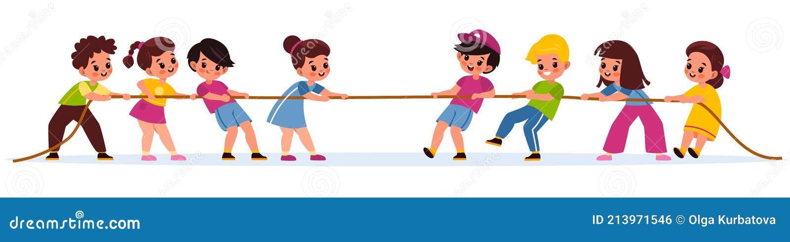 Kids Pulling Rope. Team Game Tug of War, Children Groups Competition, Happy  Boys and Girls Play Outdoors, Equal and Stock Vector - Illustration of  teamwork, children: 213971546