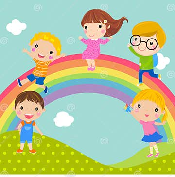 Kids and rainbow stock vector. Illustration of celebrating - 35719267